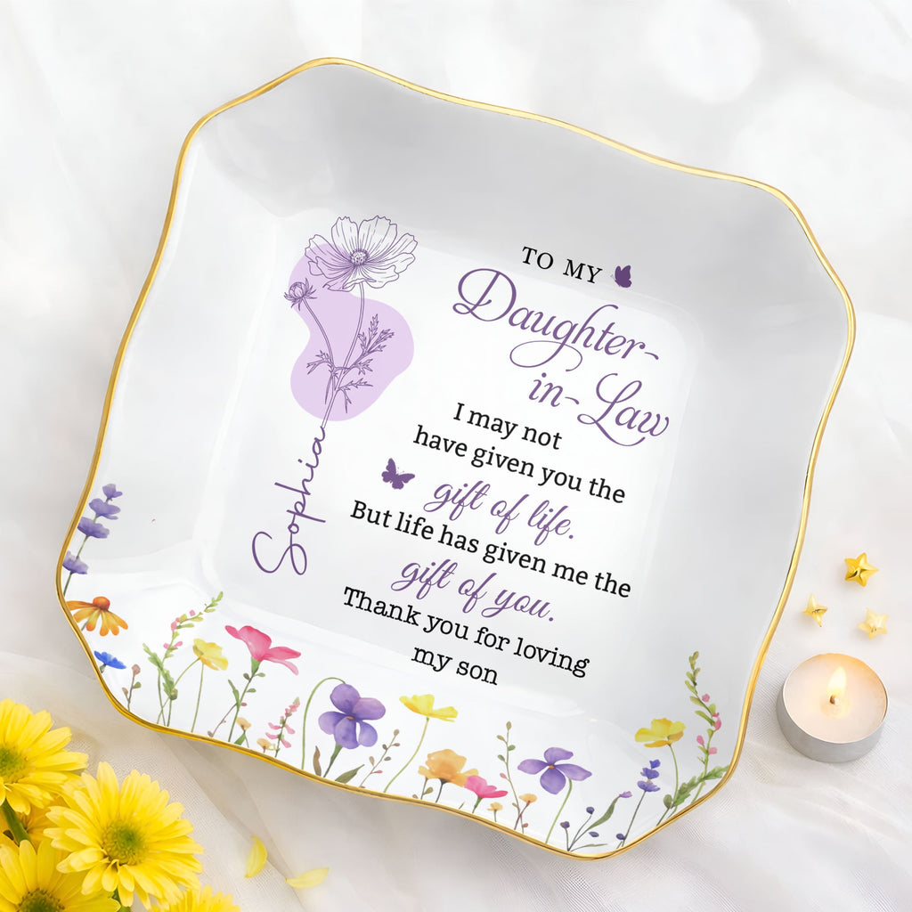 Personalized Lace Jewelry Dish Custom Name Gift for Daughter-in-Law Lace Square Jewelry Dish GradoCreations