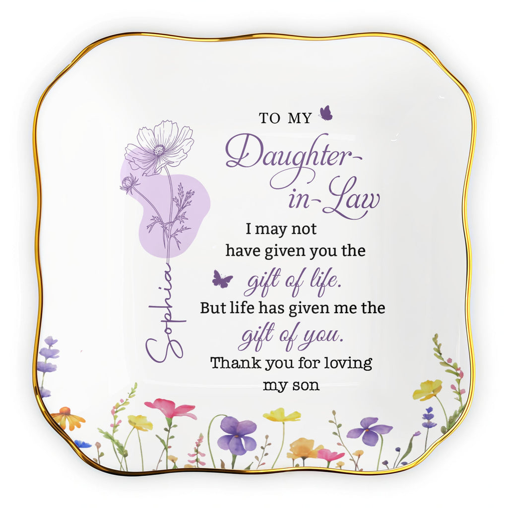 Personalized Lace Jewelry Dish Custom Name Gift for Daughter-in-Law Lace Square Jewelry Dish GradoCreations