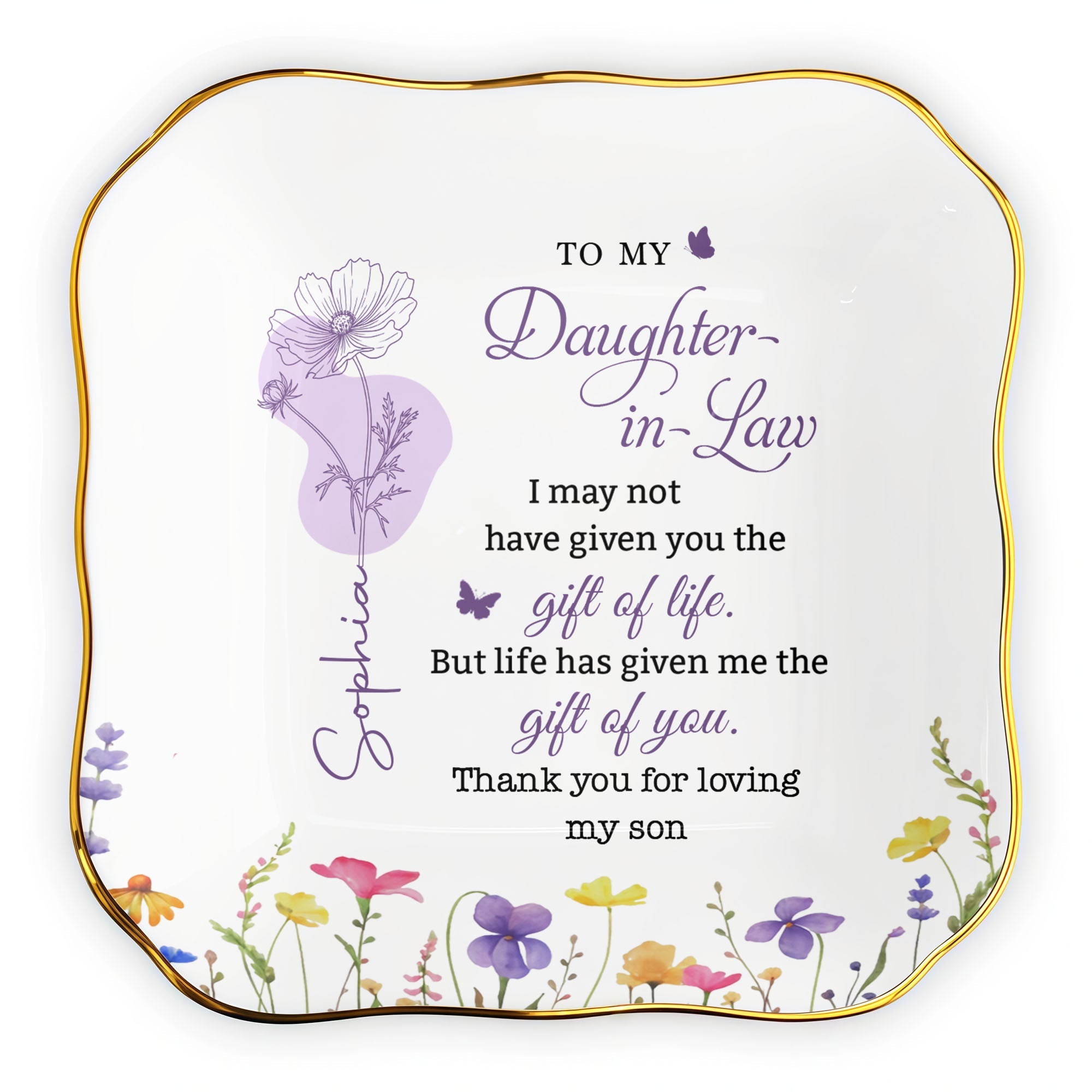 Personalized Lace Jewelry Dish Custom Name Gift for Daughter-in-Law Lace Square Jewelry Dish GradoCreations