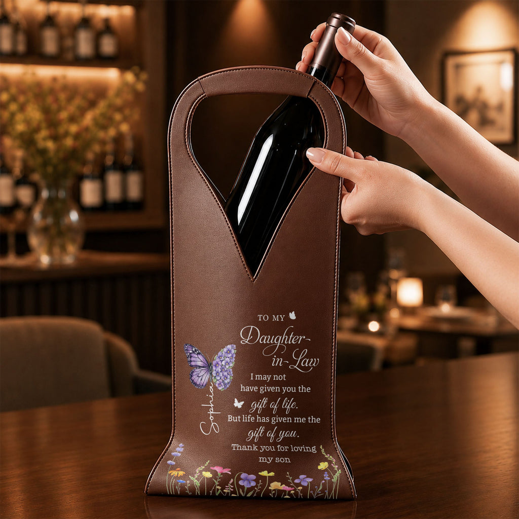 Personalized Leather Wine Bag Custom Name Gift for Daughter-in-Law Leather Wine Bag GradoCreations