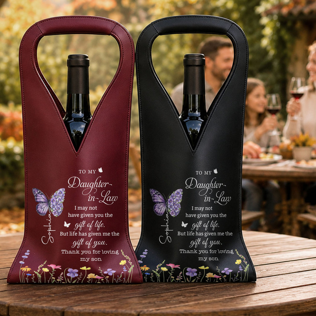 Personalized Leather Wine Bag Custom Name Gift for Daughter-in-Law Leather Wine Bag GradoCreations