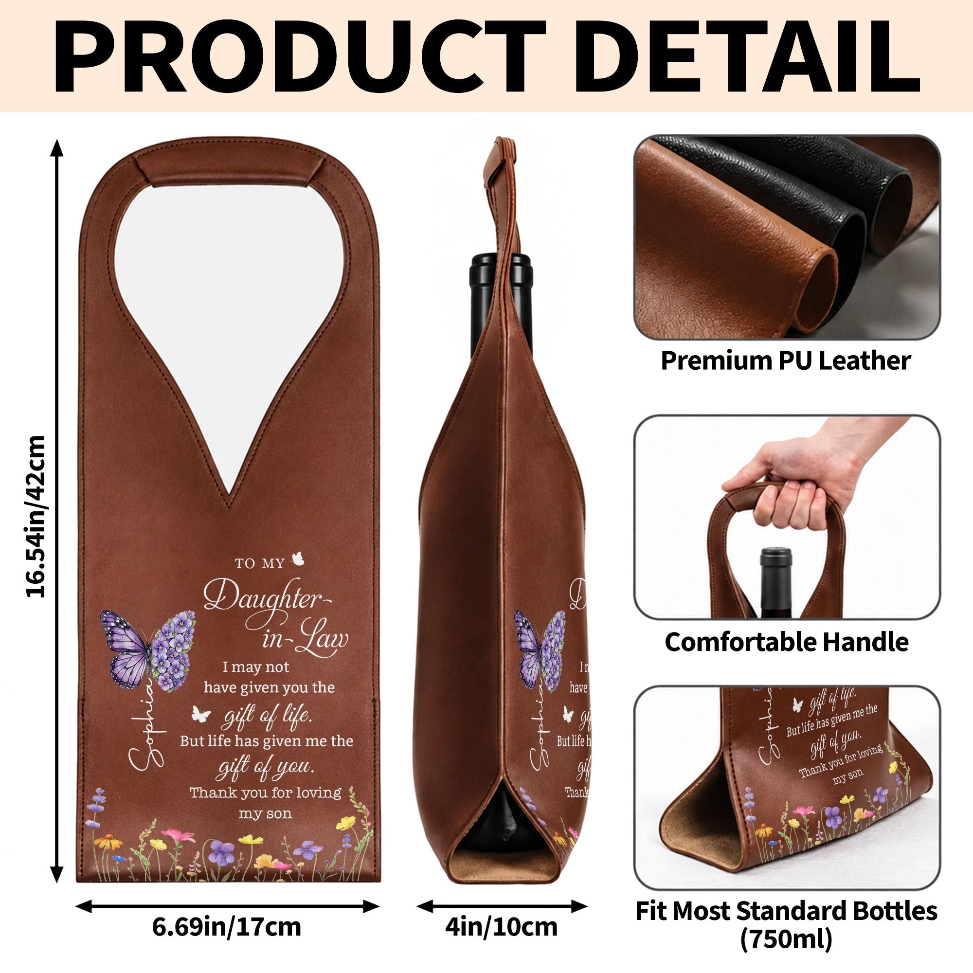 Personalized Leather Wine Bag Custom Name Gift for Daughter-in-Law Leather Wine Bag GradoCreations