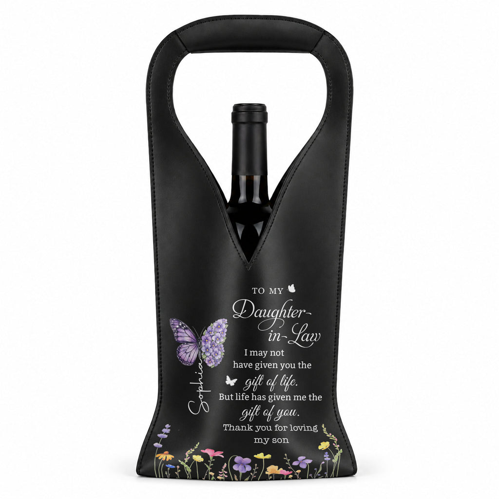 Personalized Leather Wine Bag Custom Name Gift for Daughter-in-Law Leather Wine Bag GradoCreations