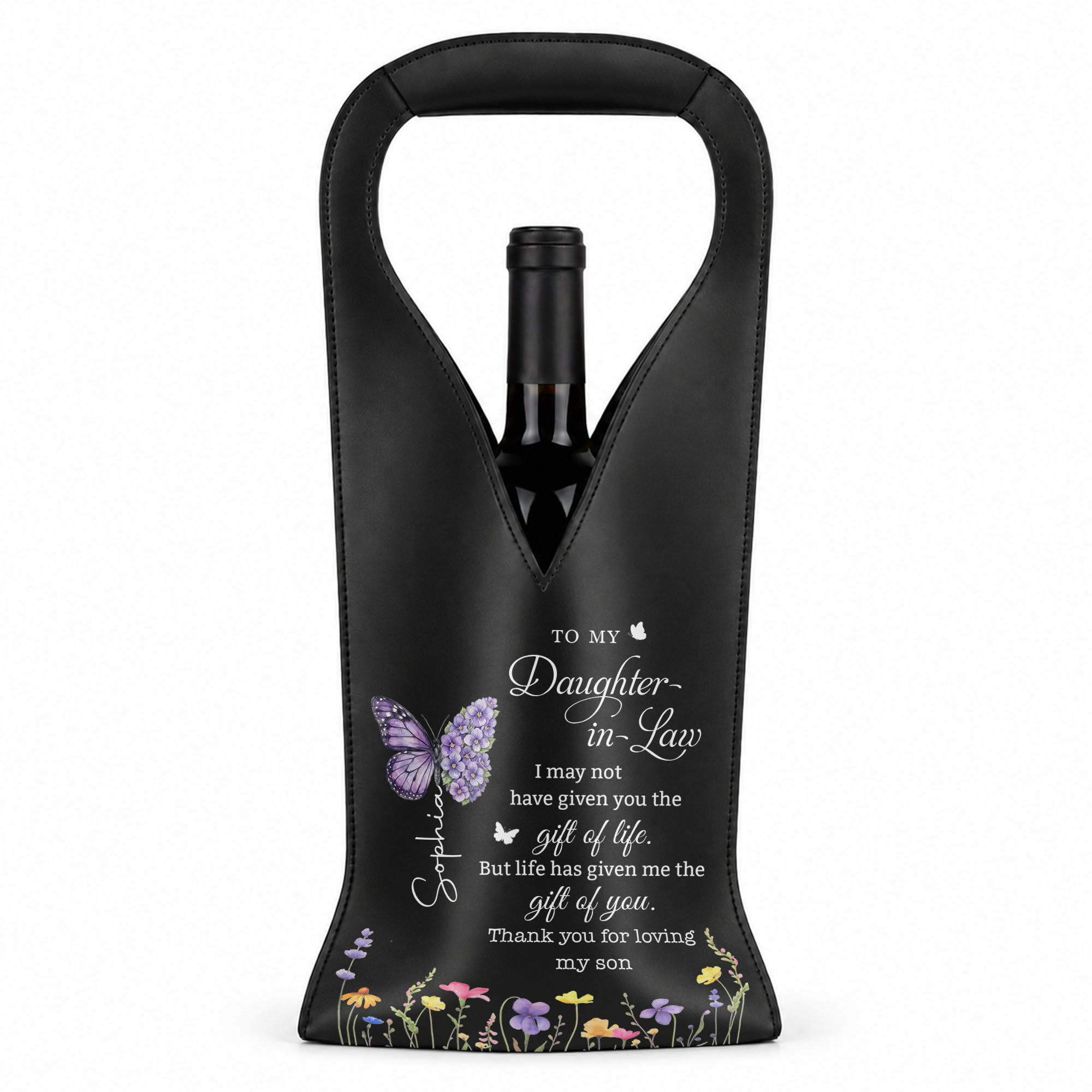 Personalized Leather Wine Bag Custom Name Gift for Daughter-in-Law Leather Wine Bag GradoCreations
