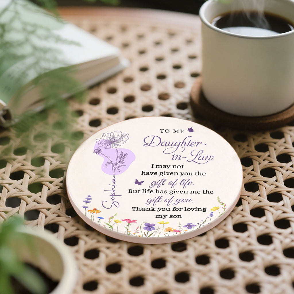 Personalized Floral Ceramic Coaster Custom Name Gift for Daughter-in-Law Ceramic Coaster GradoCreations