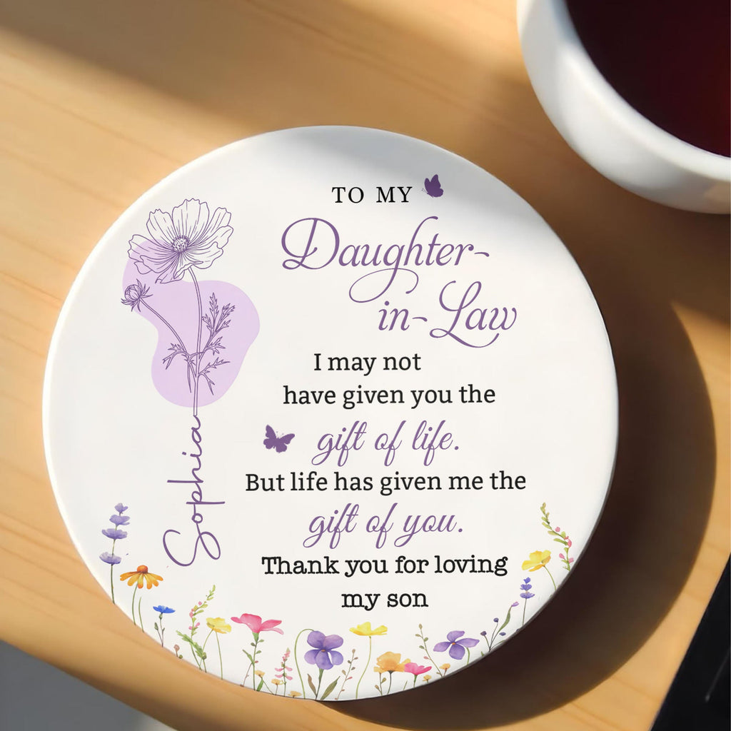 Personalized Floral Ceramic Coaster Custom Name Gift for Daughter-in-Law Ceramic Coaster GradoCreations
