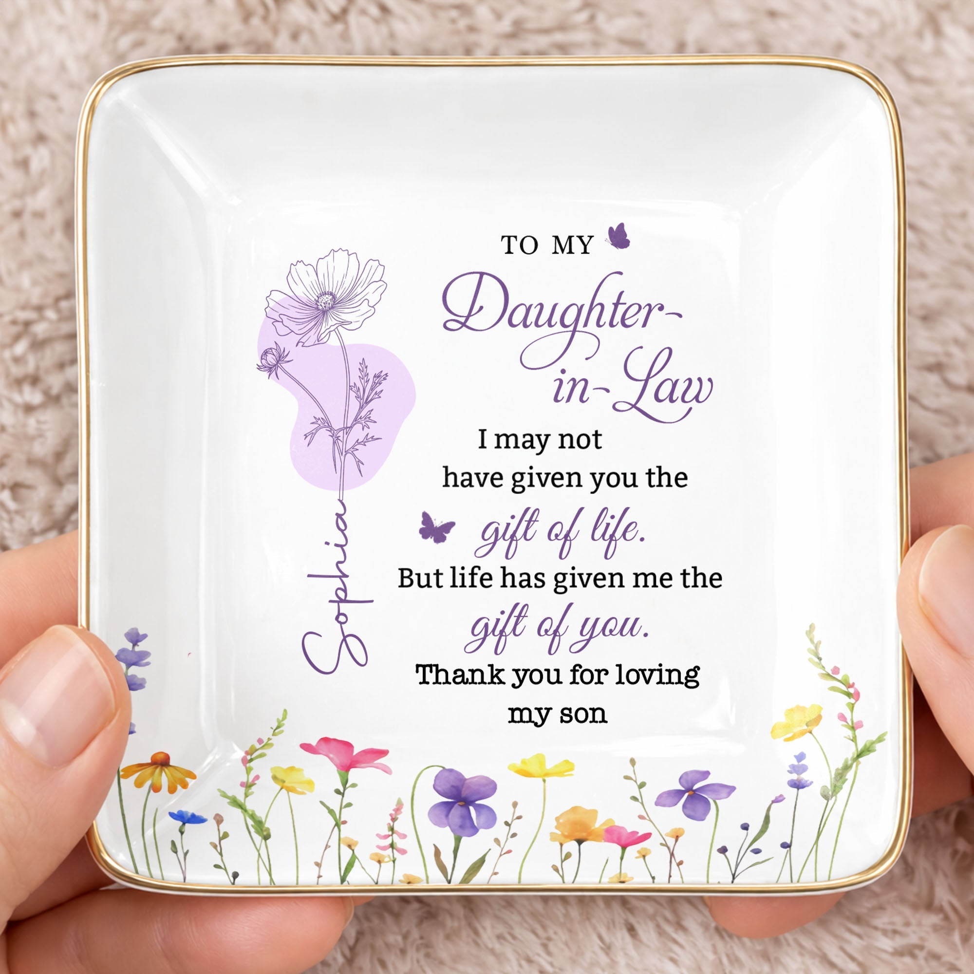 Personalized Birth Month Flower Jewelry Dish Custom Gift for Daughter-in-Law Jewelry Dish GradoCreations