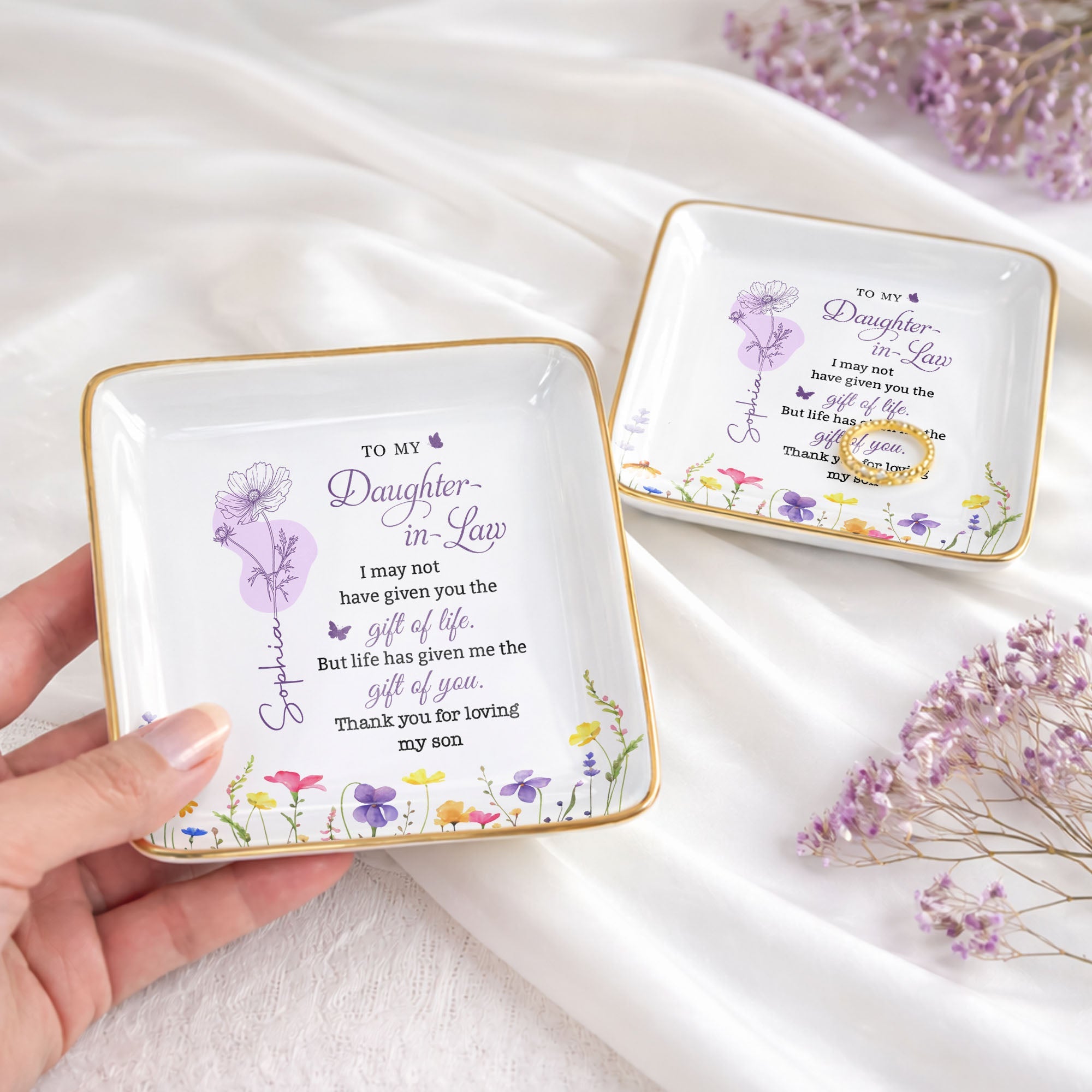 Personalized Birth Month Flower Jewelry Dish Custom Gift for Daughter-in-Law Jewelry Dish GradoCreations