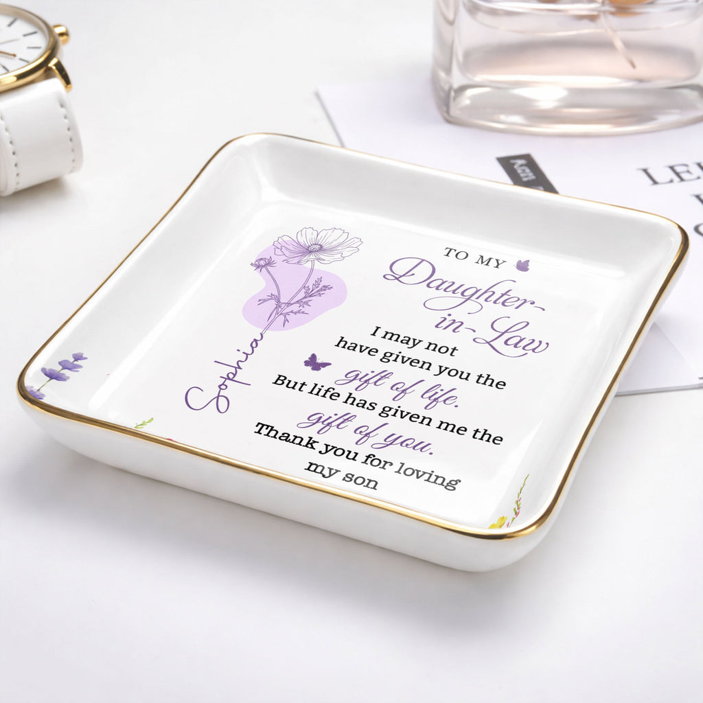 Personalized Birth Month Flower Jewelry Dish Custom Gift for Daughter-in-Law Jewelry Dish GradoCreations