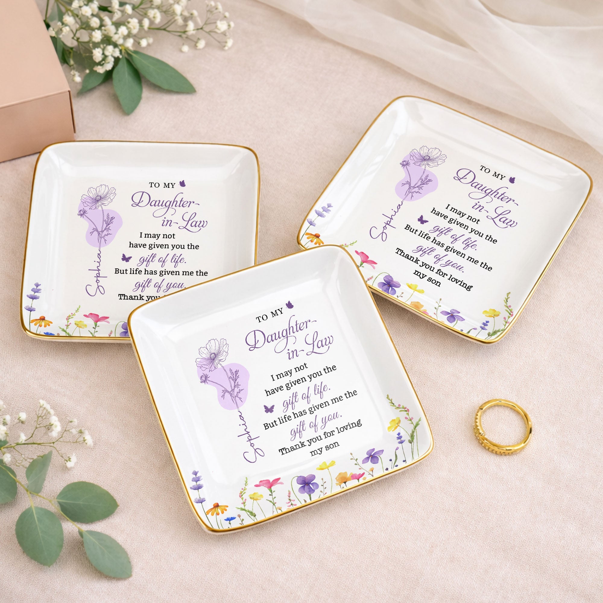 Personalized Birth Month Flower Jewelry Dish Custom Gift for Daughter-in-Law Jewelry Dish GradoCreations