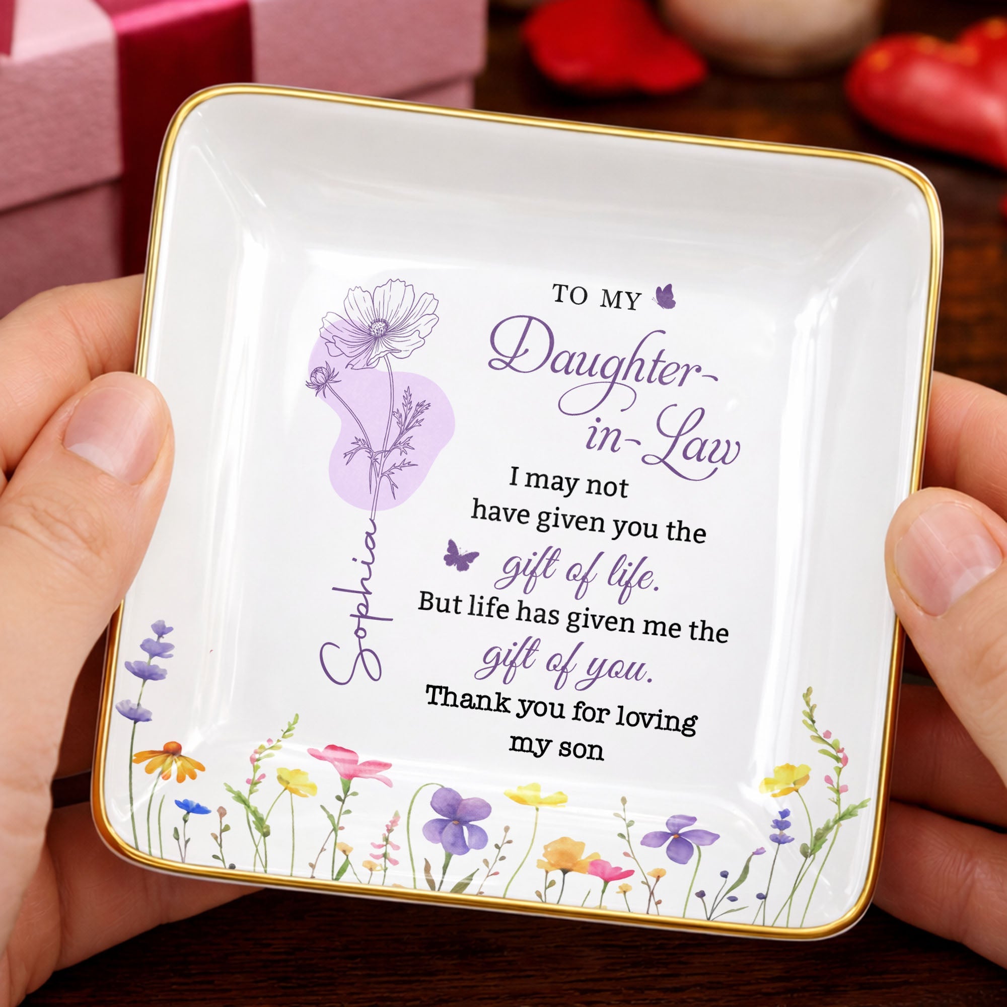 Personalized Birth Month Flower Jewelry Dish Custom Gift for Daughter-in-Law Jewelry Dish GradoCreations