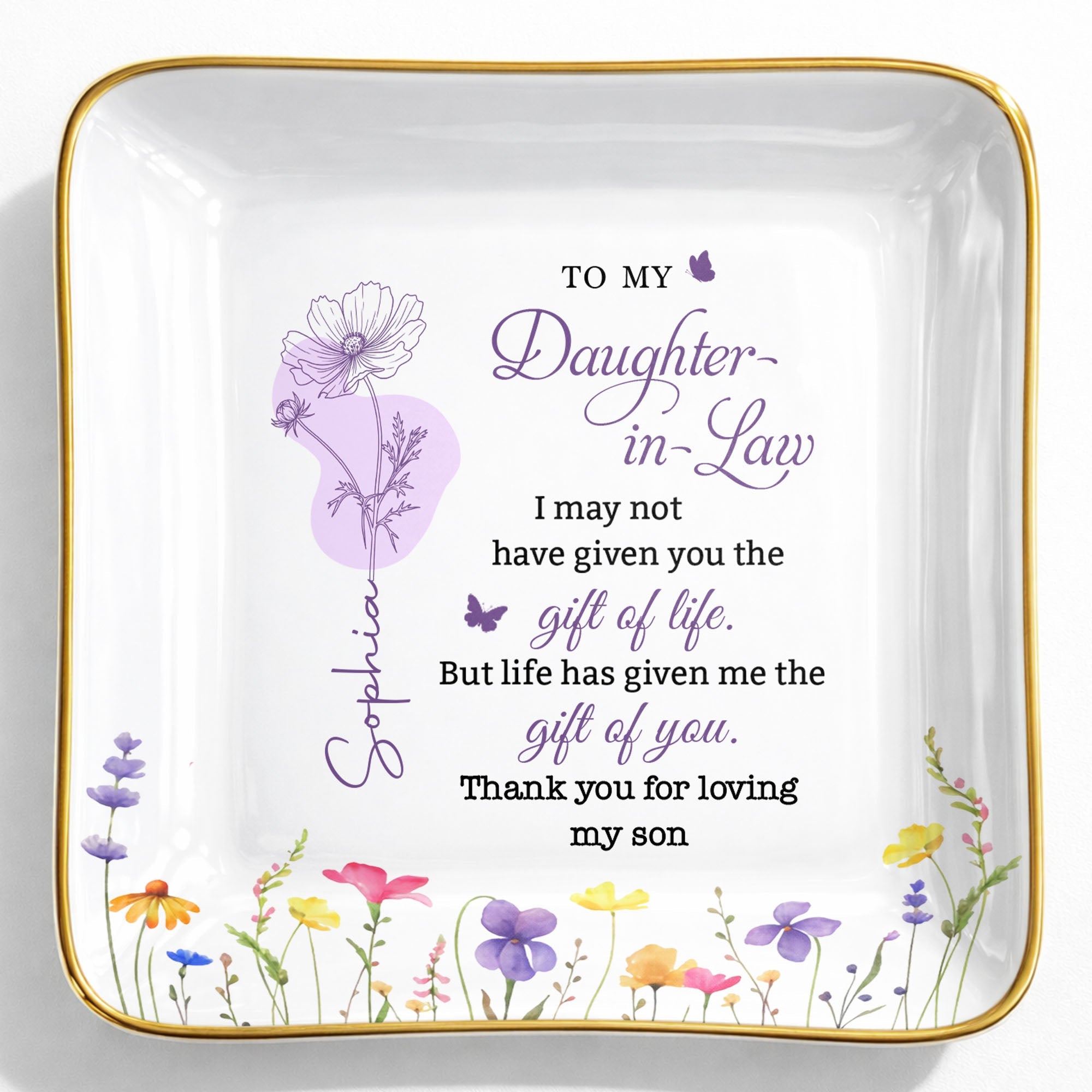 Personalized Birth Month Flower Jewelry Dish Custom Gift for Daughter-in-Law Jewelry Dish GradoCreations