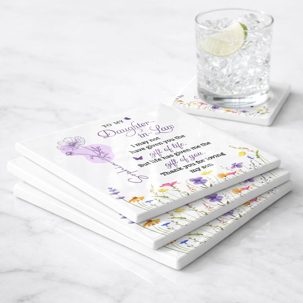 Personalized Ceramic Coaster Custom Name Gift for Daughter-in-Law Square Ceramic Coaster GradoCreations