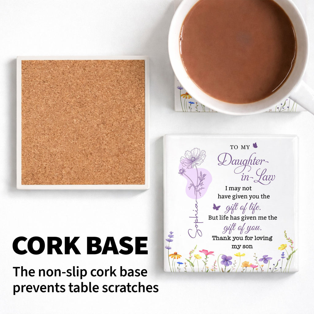 Personalized Ceramic Coaster Custom Name Gift for Daughter-in-Law Square Ceramic Coaster GradoCreations