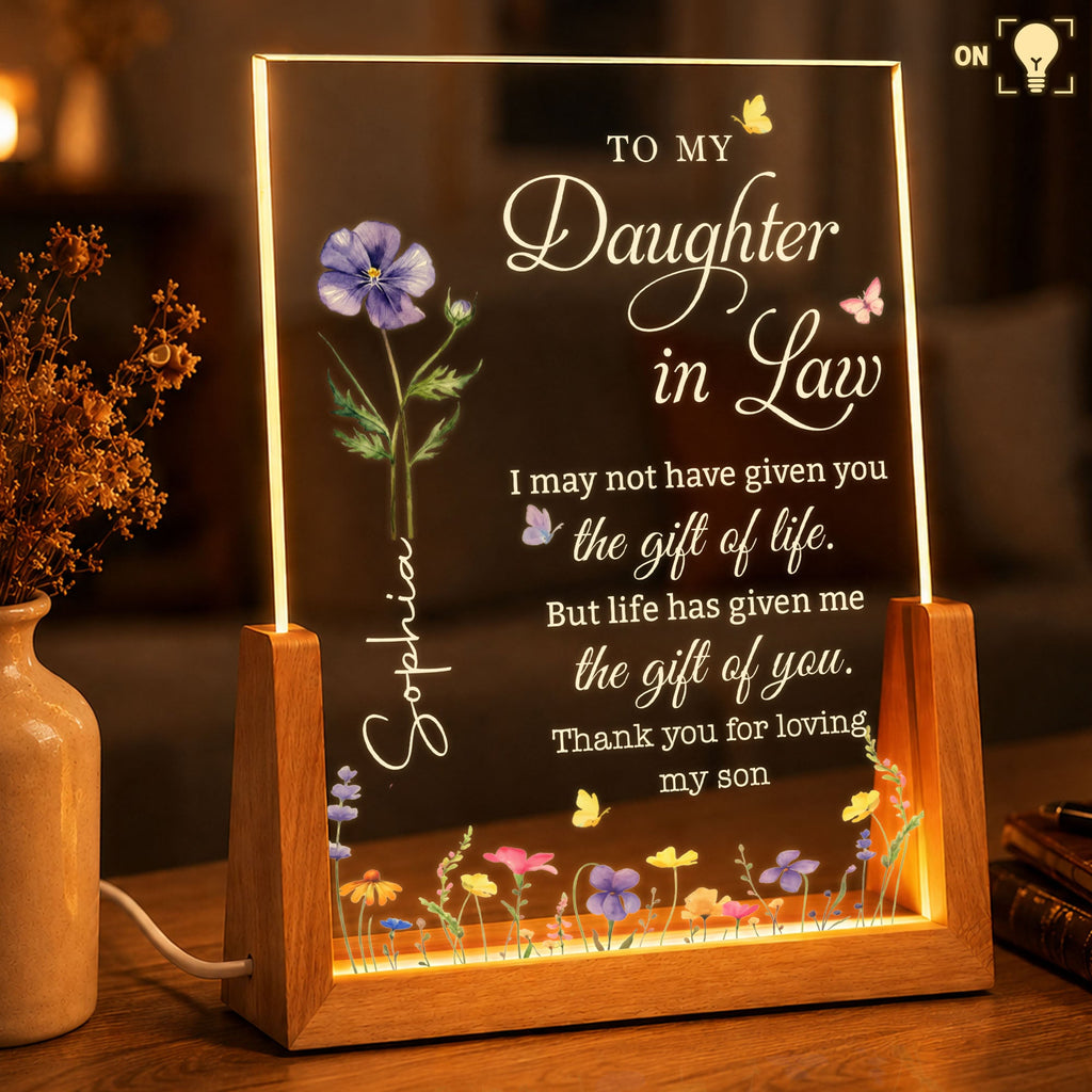 Personalized Acrylic Night Light with Wooden Base for Daughter-in-Law Gift Wood and Acrylic Night Light GradoCreations