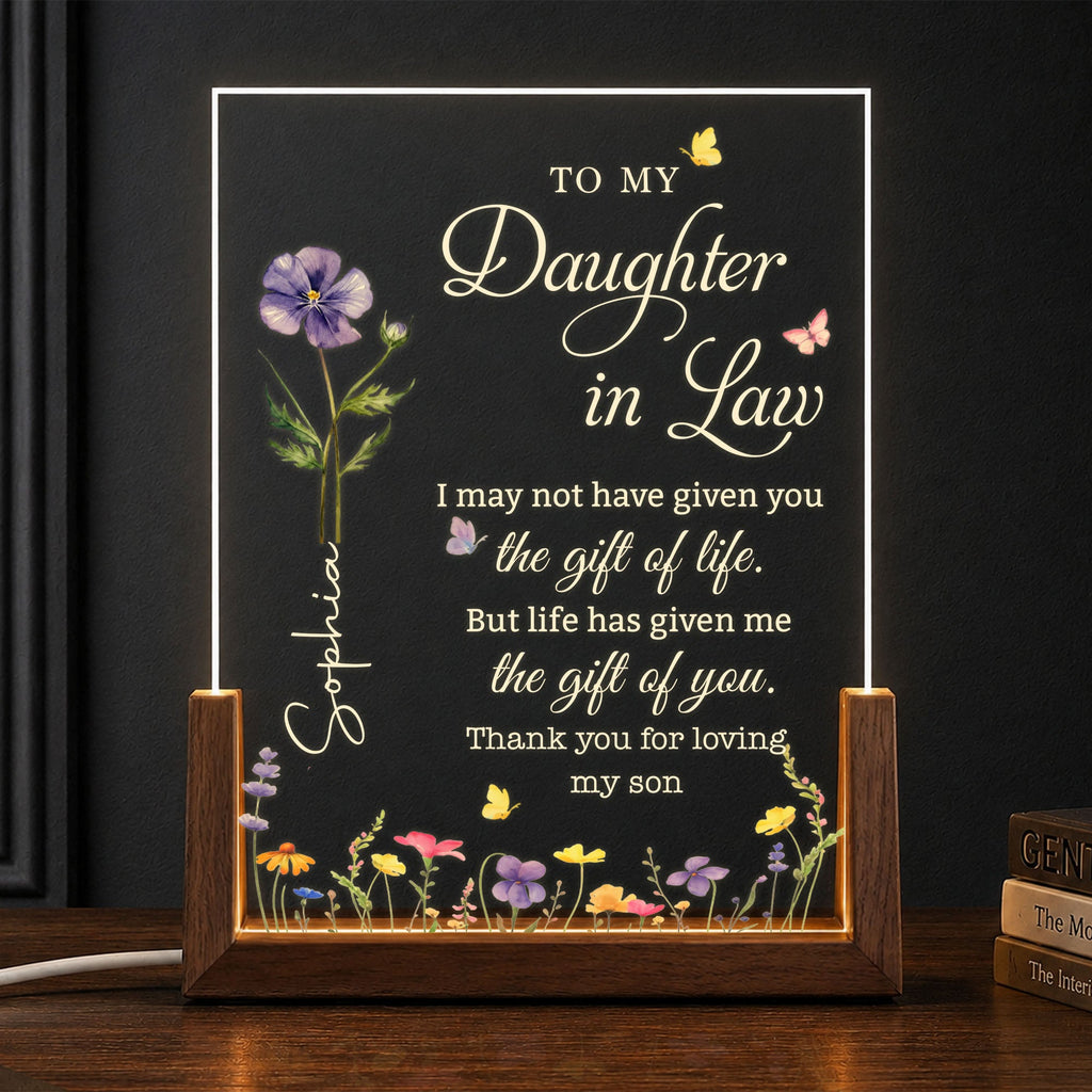 Personalized Acrylic Night Light with Wooden Base for Daughter-in-Law Gift Wood and Acrylic Night Light GradoCreations