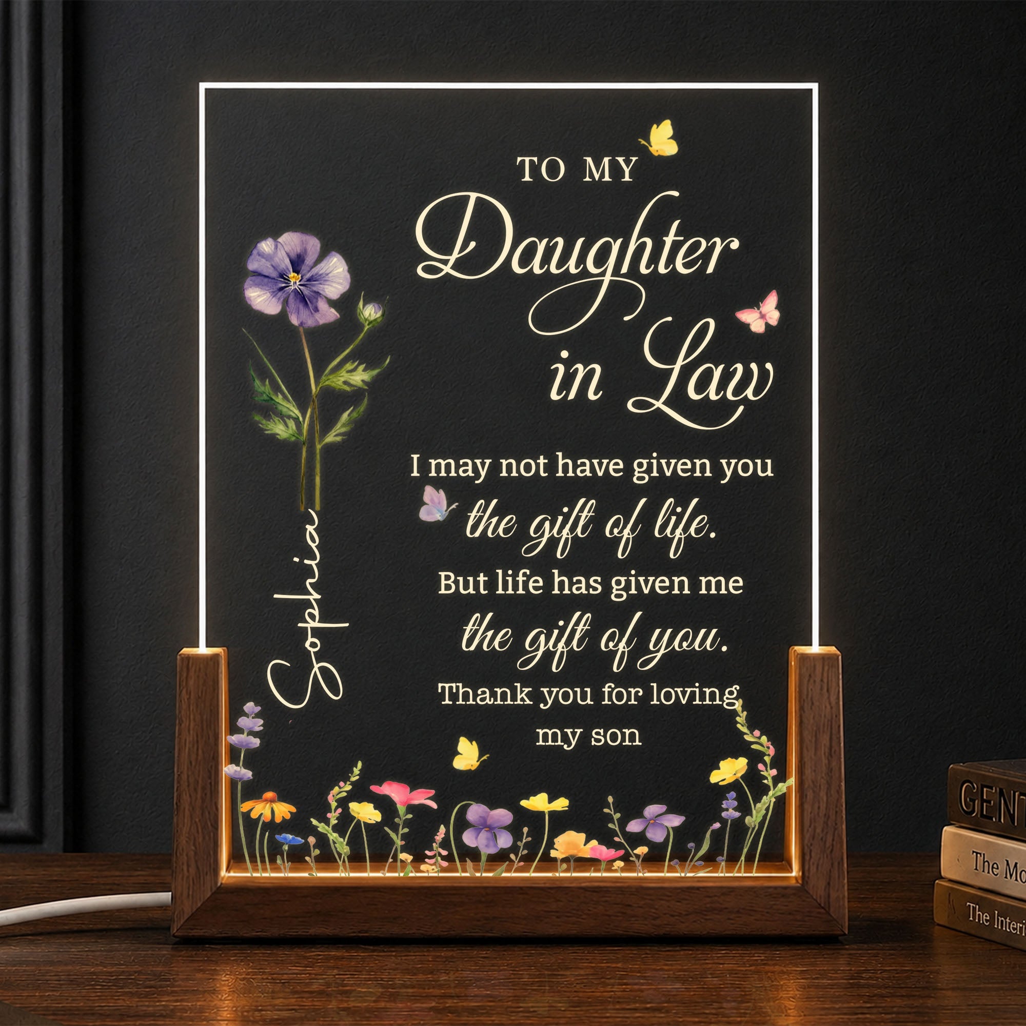 Personalized Acrylic Night Light with Wooden Base for Daughter-in-Law Gift Wood and Acrylic Night Light GradoCreations