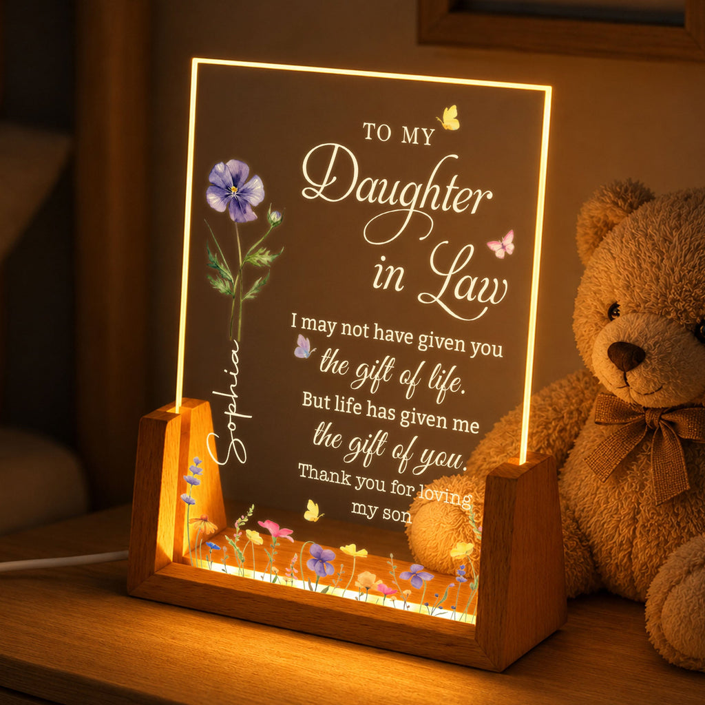 Personalized Acrylic Night Light with Wooden Base for Daughter-in-Law Gift Wood and Acrylic Night Light GradoCreations