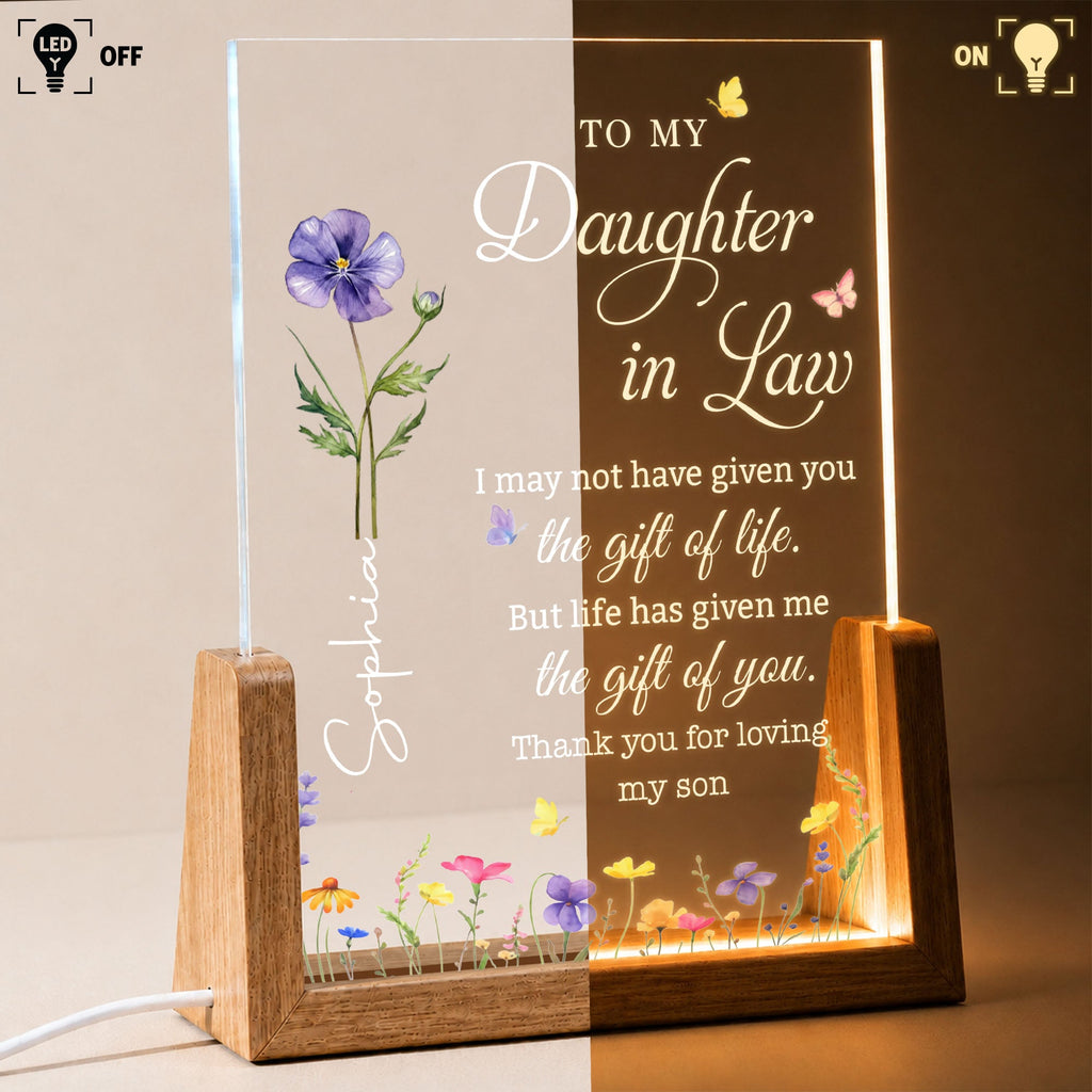 Personalized Acrylic Night Light with Wooden Base for Daughter-in-Law Gift Wood and Acrylic Night Light GradoCreations