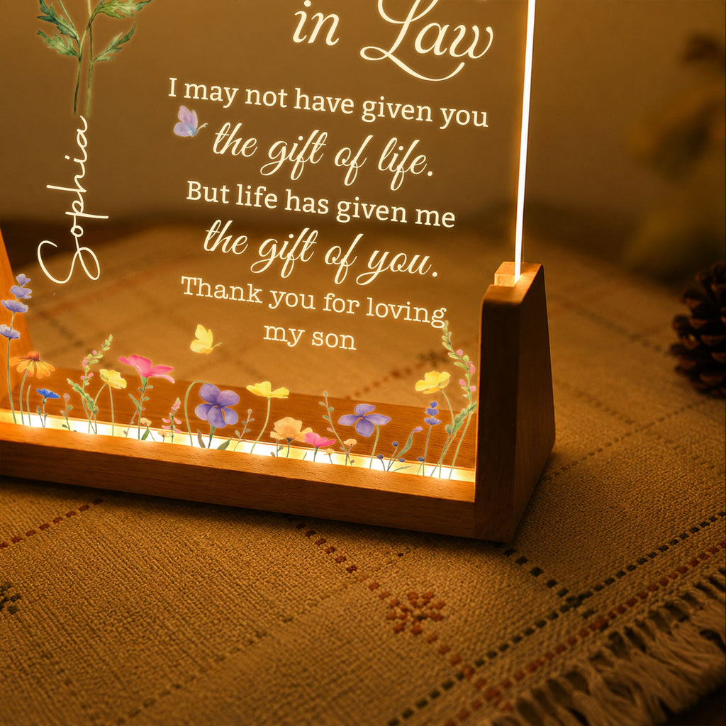 Personalized Acrylic Night Light with Wooden Base for Daughter-in-Law Gift Wood and Acrylic Night Light GradoCreations
