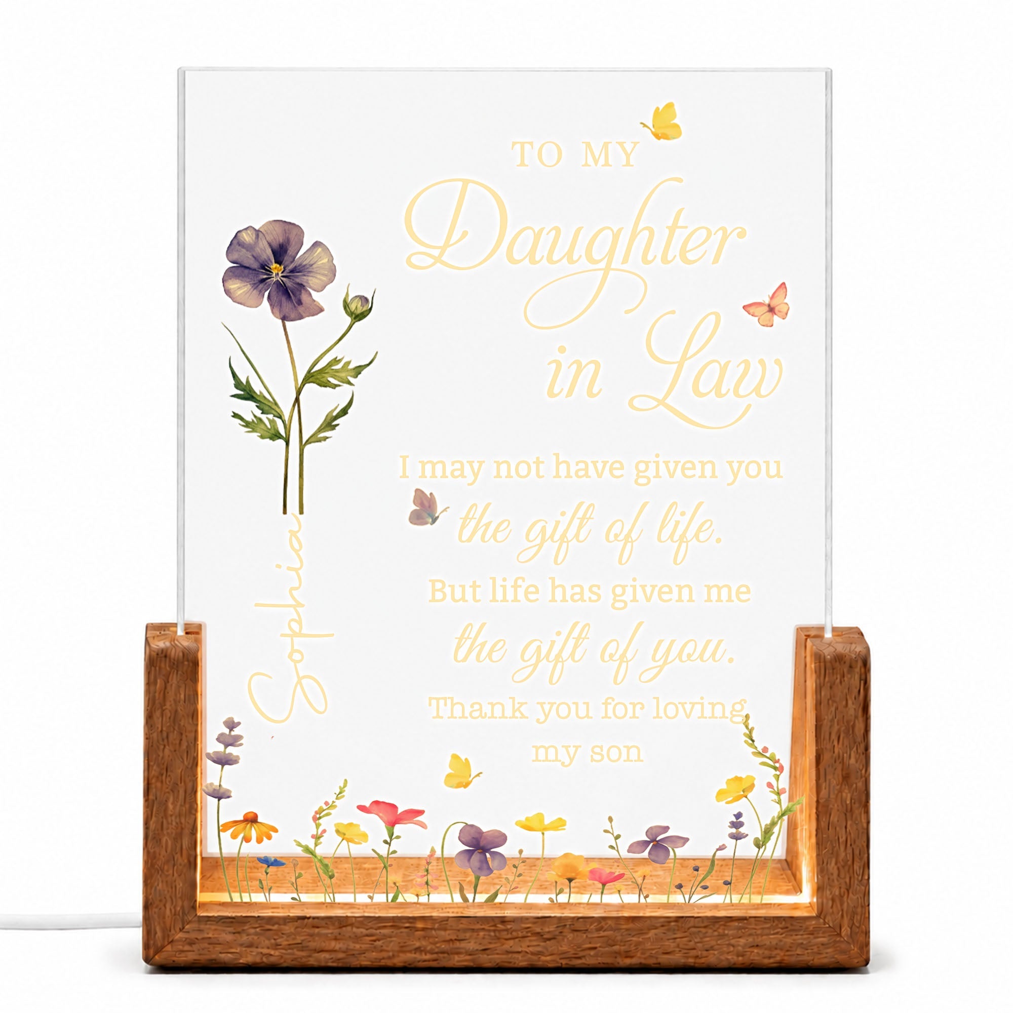 Personalized Acrylic Night Light with Wooden Base for Daughter-in-Law Gift Wood and Acrylic Night Light GradoCreations