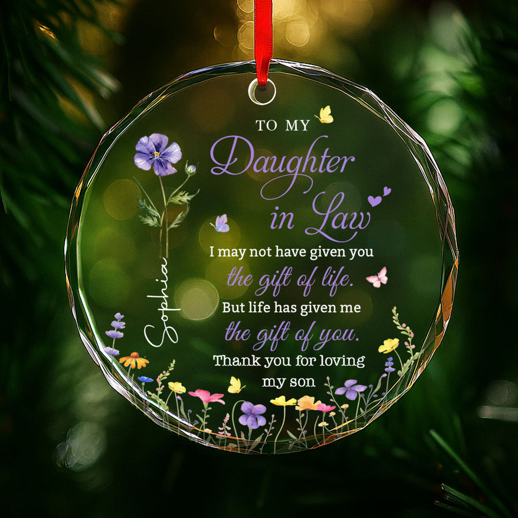 Personalized Birth Month Flower Glass Ornament for Daughter-in-Law Gift Glass Circle Ornament GradoCreations