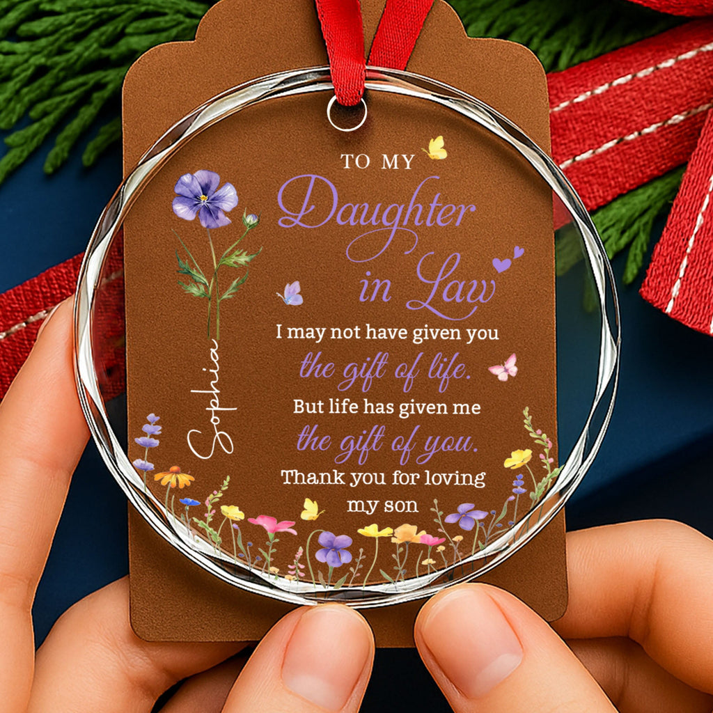 Personalized Birth Month Flower Glass Ornament for Daughter-in-Law Gift Glass Circle Ornament GradoCreations