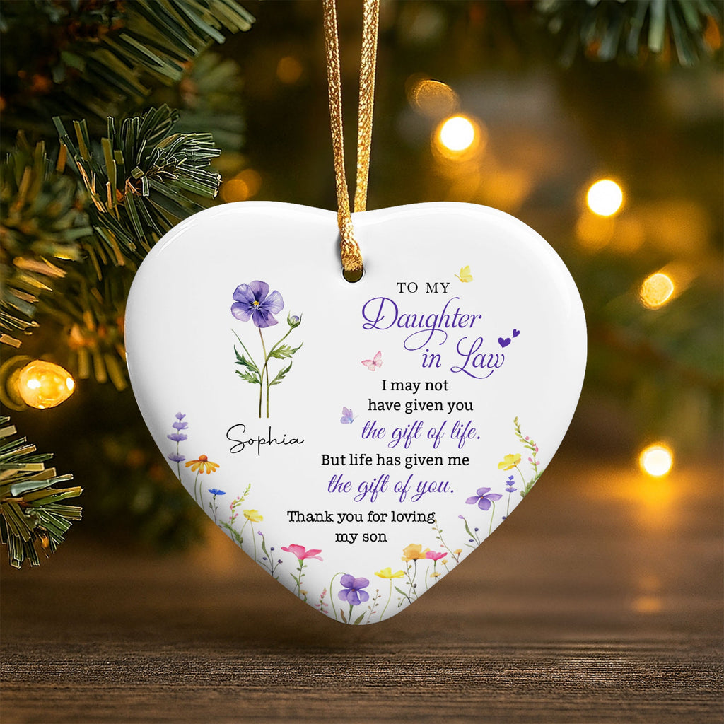 Personalized Heart-Shaped Ceramic Ornament Custom Birth Month Flowers Gift for Daughter-in-Law Ceramic Ornament GradoCreations