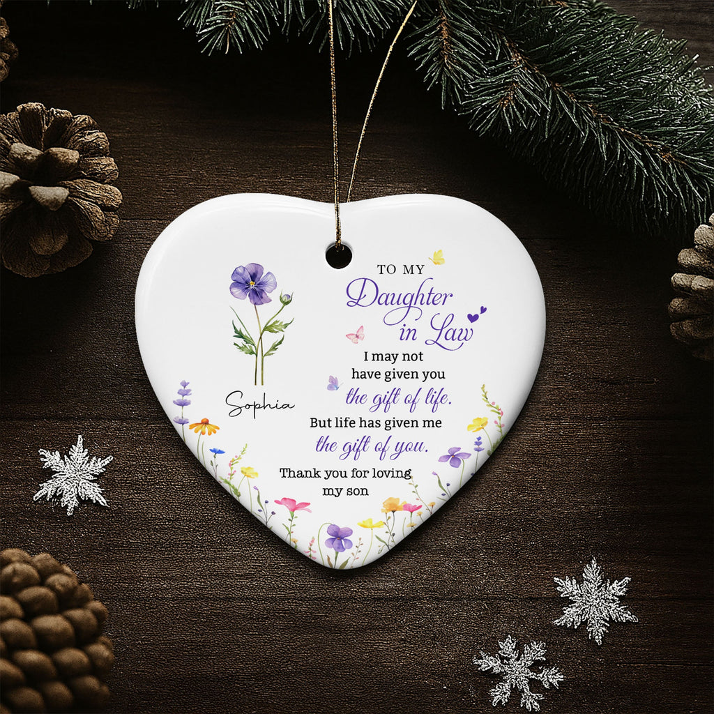 Personalized Heart-Shaped Ceramic Ornament Custom Birth Month Flowers Gift for Daughter-in-Law Ceramic Ornament GradoCreations