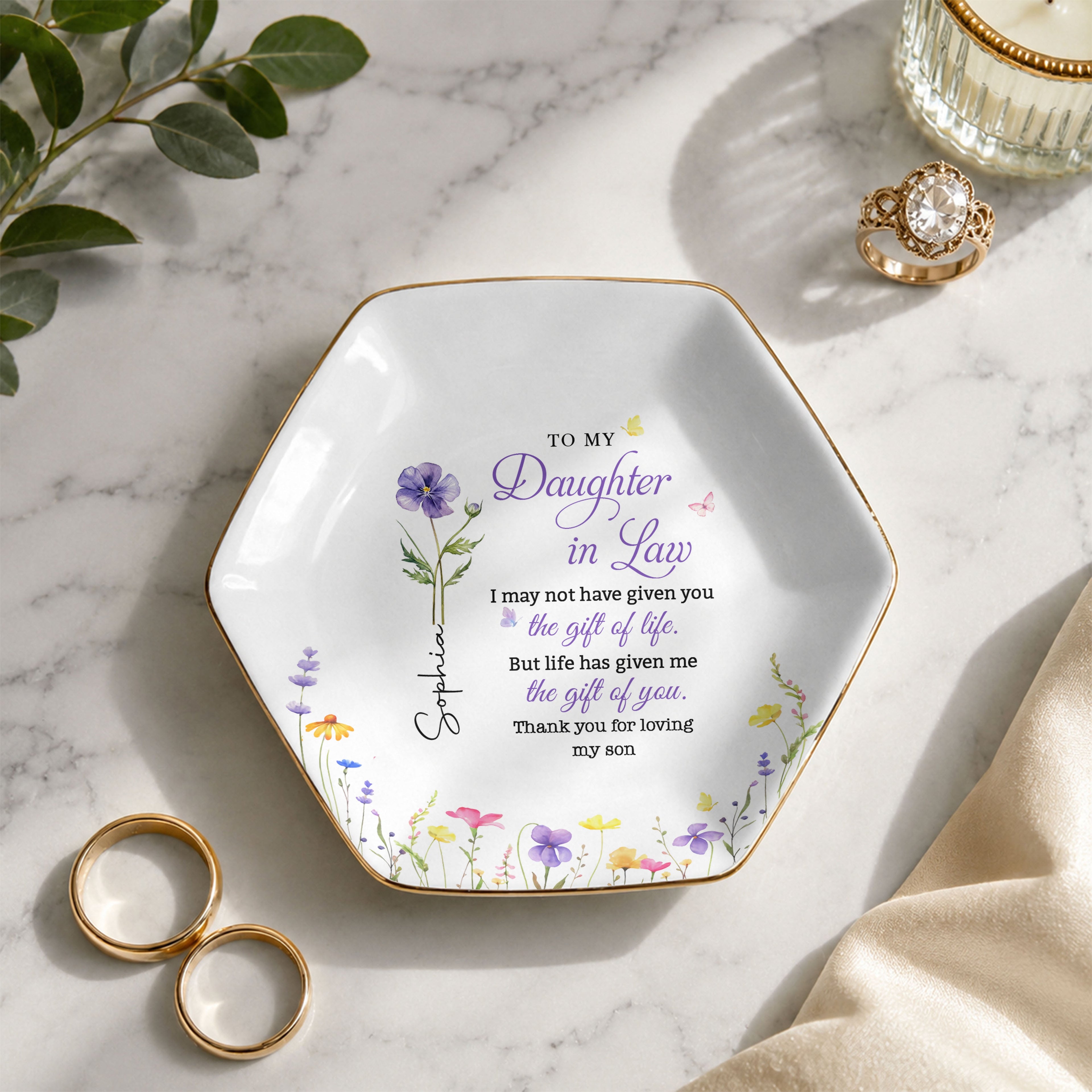 Personalized Hexagonal Ceramic Jewelry Dish for Daughter-in-Law Gift Jewelry Dish GradoCreations