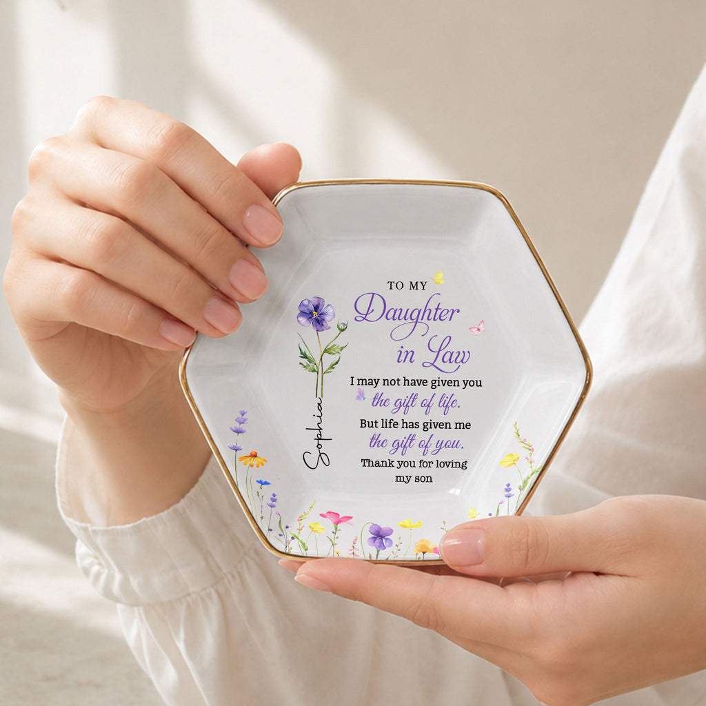 Personalized Hexagonal Ceramic Jewelry Dish for Daughter-in-Law Gift Jewelry Dish GradoCreations