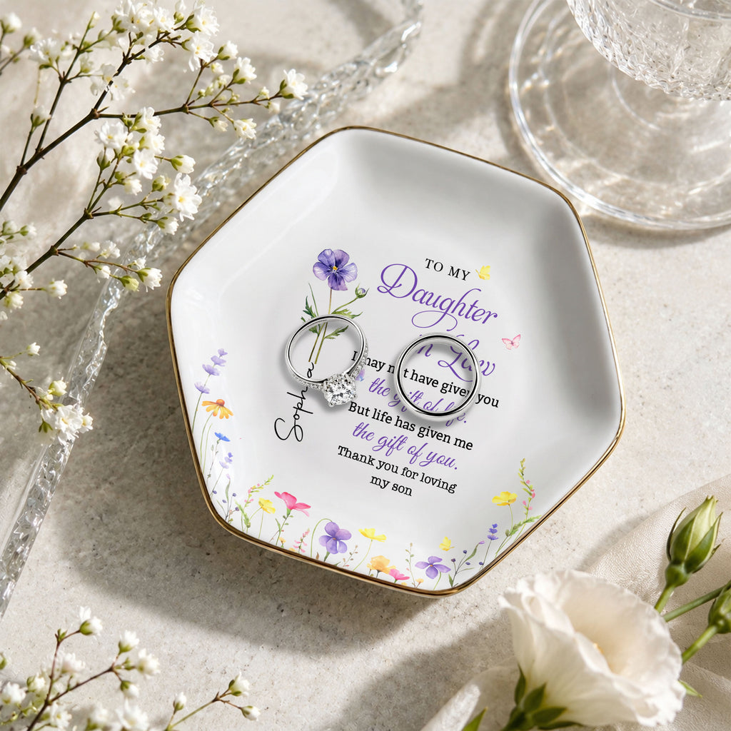 Personalized Hexagonal Ceramic Jewelry Dish for Daughter-in-Law Gift Jewelry Dish GradoCreations