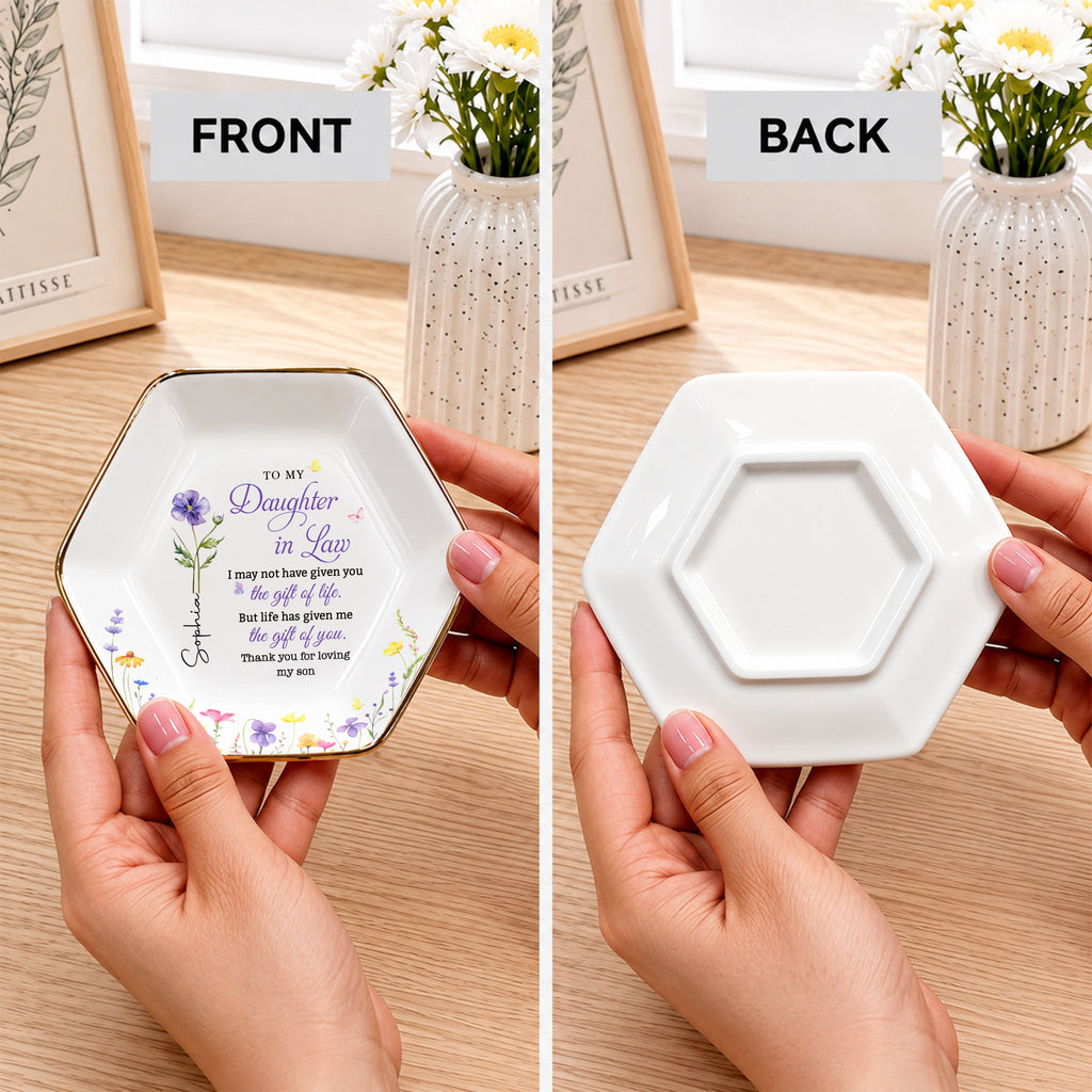 Personalized Hexagonal Ceramic Jewelry Dish for Daughter-in-Law Gift Jewelry Dish GradoCreations