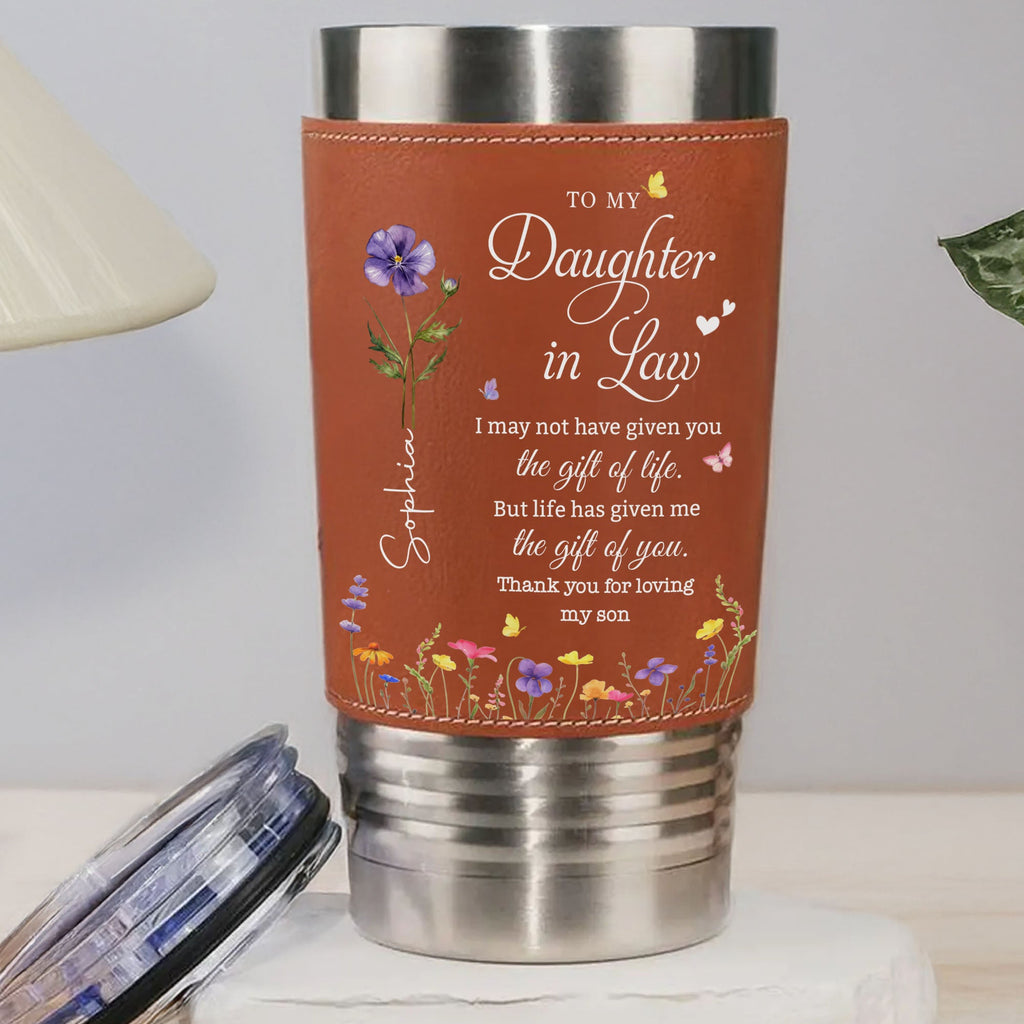 Personalized Leather Tumbler Custom Name Gift for Daughter-In-Law Leather Tumbler GradoCreations