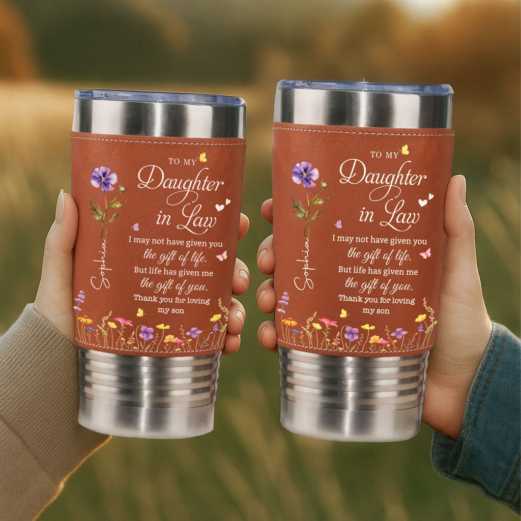 Personalized Leather Tumbler Custom Name Gift for Daughter-In-Law Leather Tumbler GradoCreations