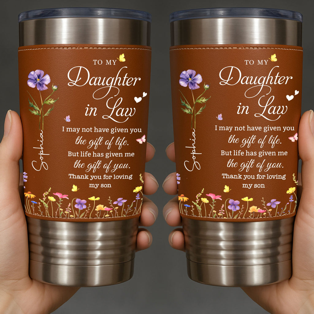 Personalized Leather Tumbler Custom Name Gift for Daughter-In-Law Leather Tumbler GradoCreations