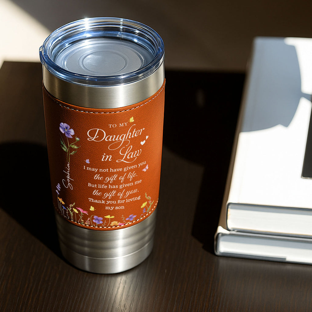 Personalized Leather Tumbler Custom Name Gift for Daughter-In-Law Leather Tumbler GradoCreations