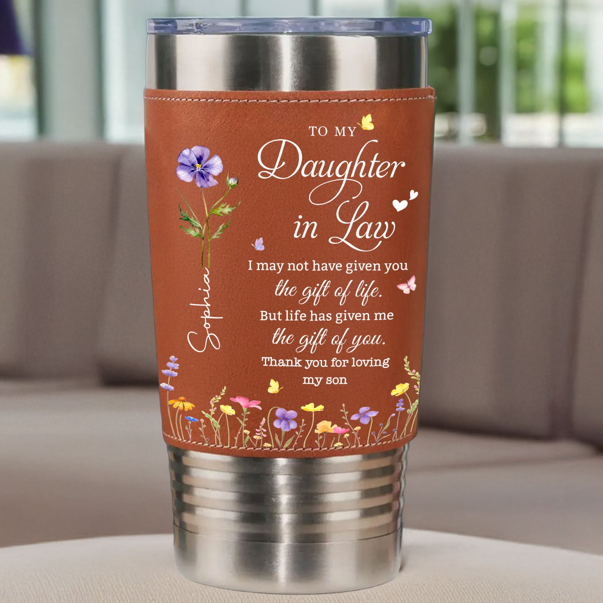 Personalized Leather Tumbler Custom Name Gift for Daughter-In-Law Leather Tumbler GradoCreations
