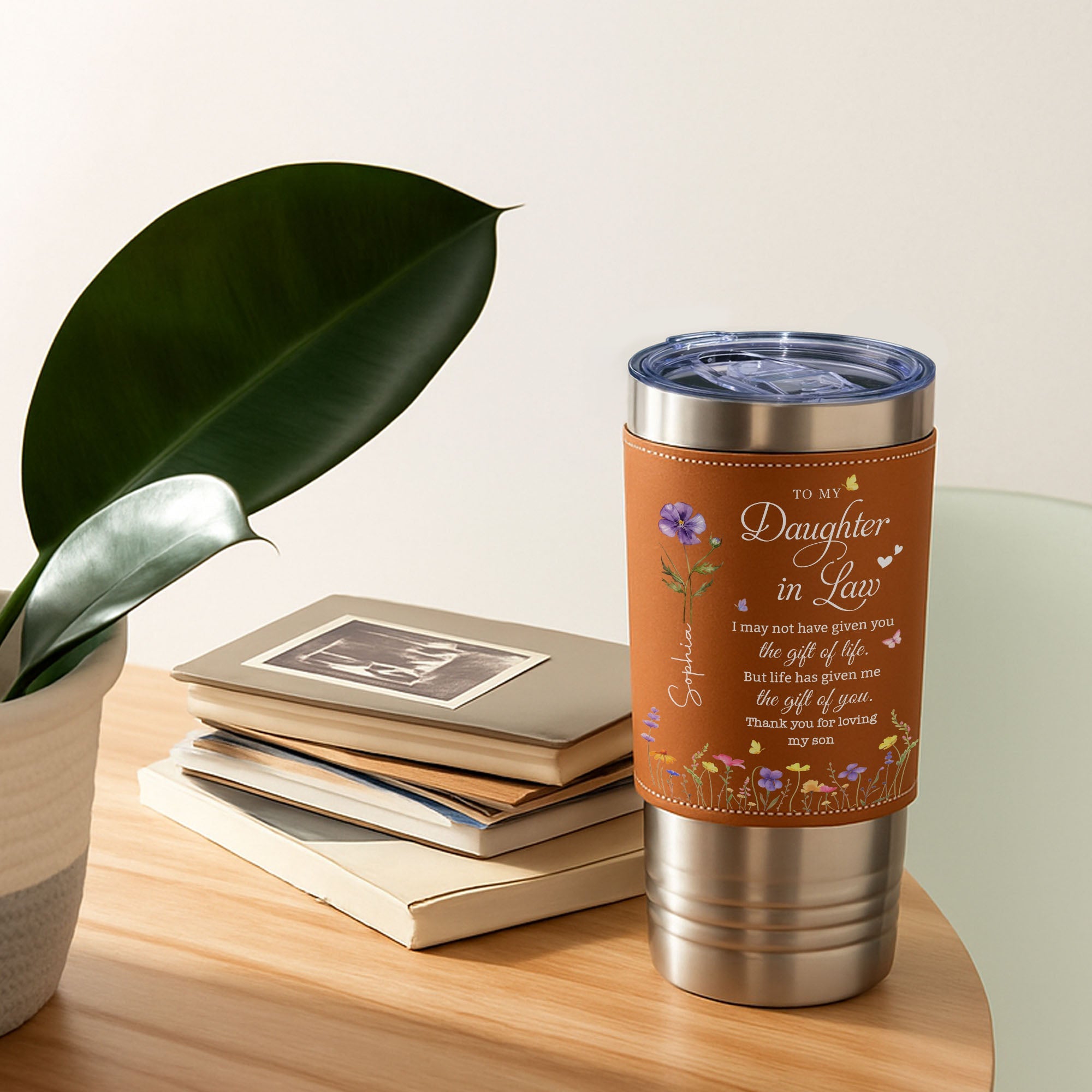 Personalized Leather Tumbler Custom Name Gift for Daughter-In-Law Leather Tumbler GradoCreations