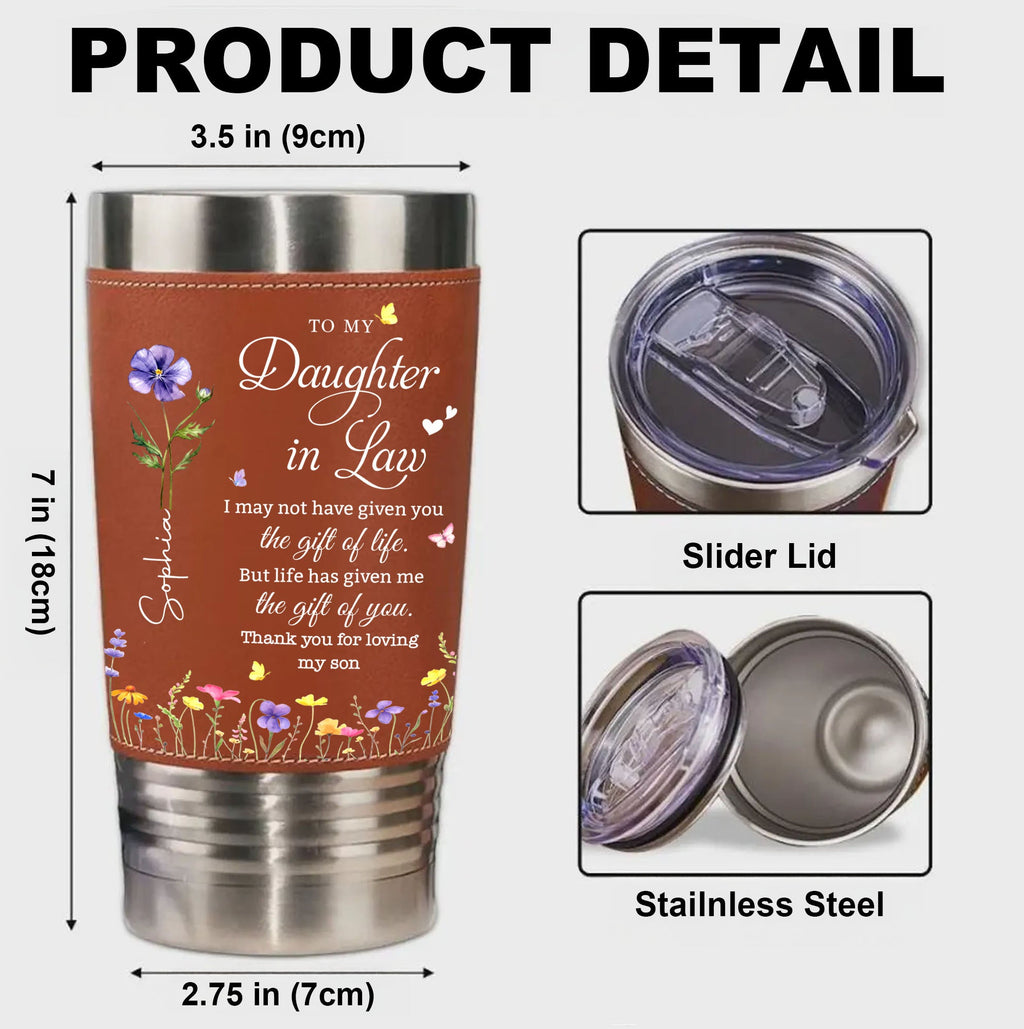 Personalized Leather Tumbler Custom Name Gift for Daughter-In-Law Leather Tumbler GradoCreations