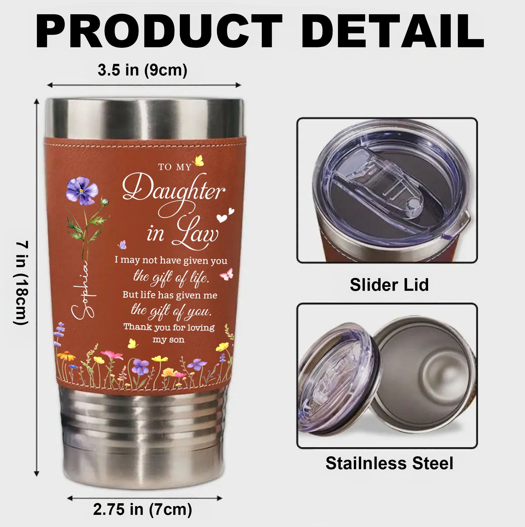Personalized Leather Tumbler Custom Name Gift for Daughter-In-Law Leather Tumbler GradoCreations