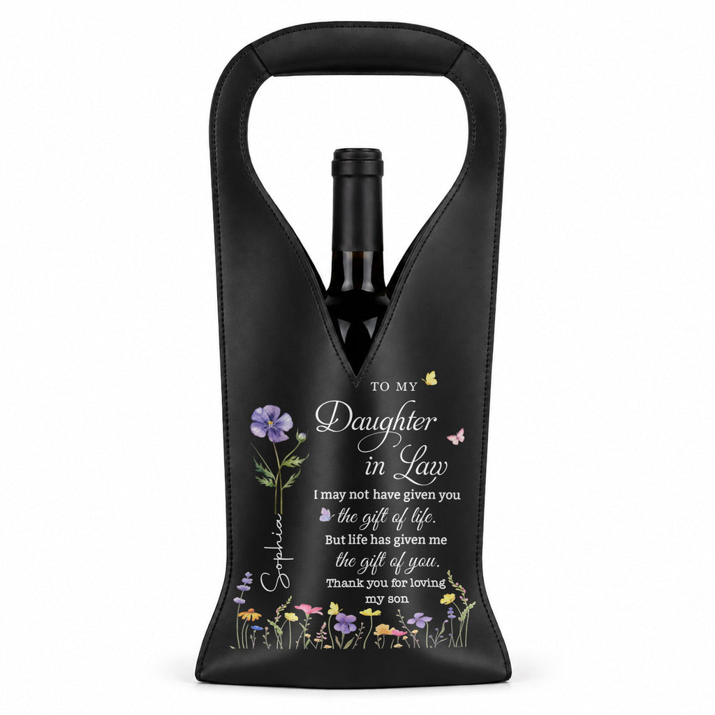 Personalized Leather Wine Bag Custom Birth Month Flowers Gift for Daughter-in-Law Leather Wine Bag GradoCreations