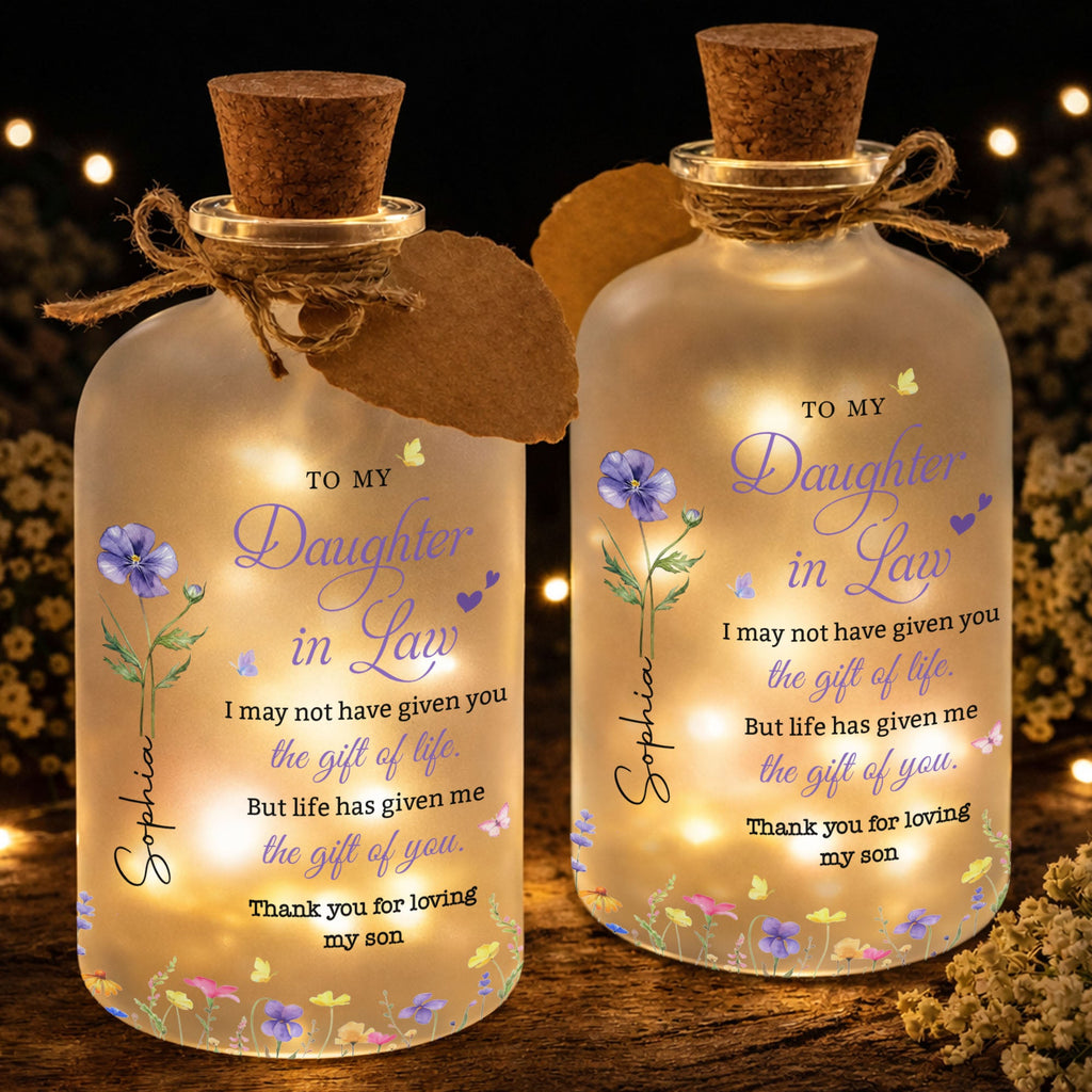 Personalized Short Bottle Light with Custom Flowers for Daughter-In-Law Short Bottle Light GradoCreations