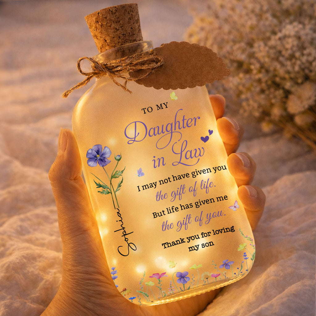 Personalized Short Bottle Light with Custom Flowers for Daughter-In-Law Short Bottle Light GradoCreations