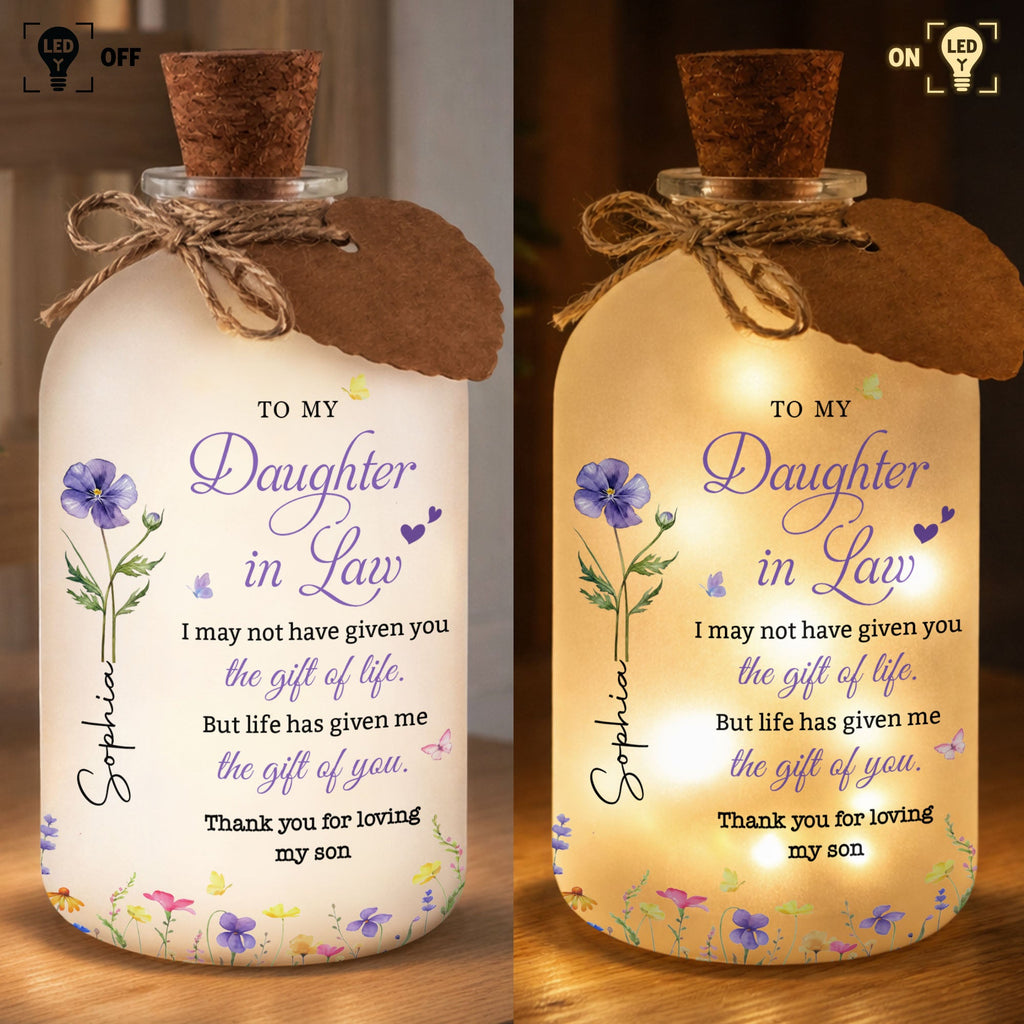 Personalized Short Bottle Light with Custom Flowers for Daughter-In-Law Short Bottle Light GradoCreations