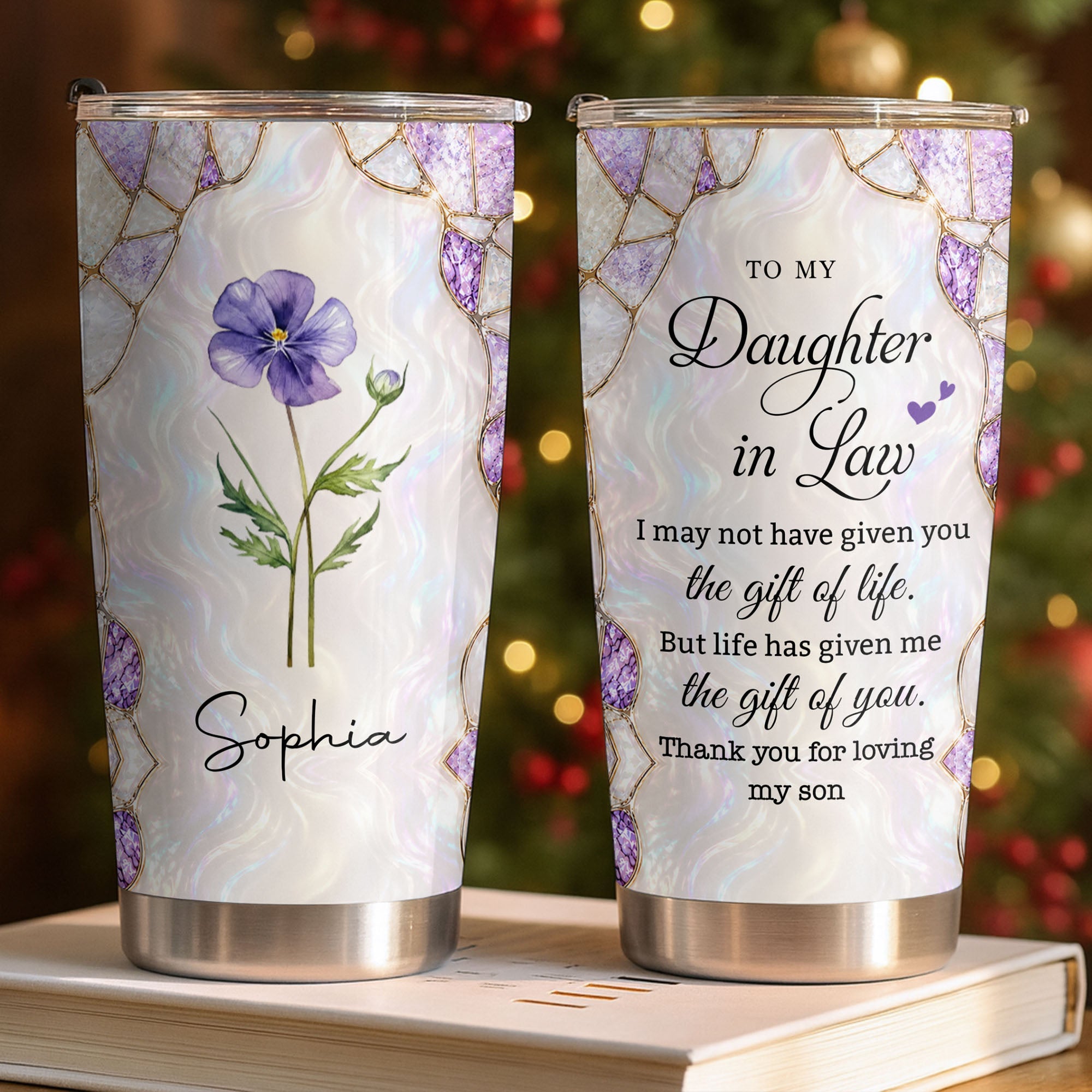 Personalized Custom Tumblers with Birth Month Flowers Gift for Daughter In Law Tumbler GradoCreations
