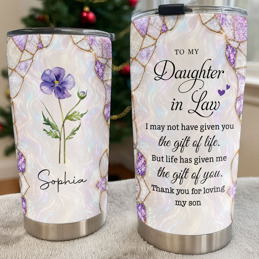 Personalized Custom Tumblers with Birth Month Flowers Gift for Daughter In Law Tumbler GradoCreations