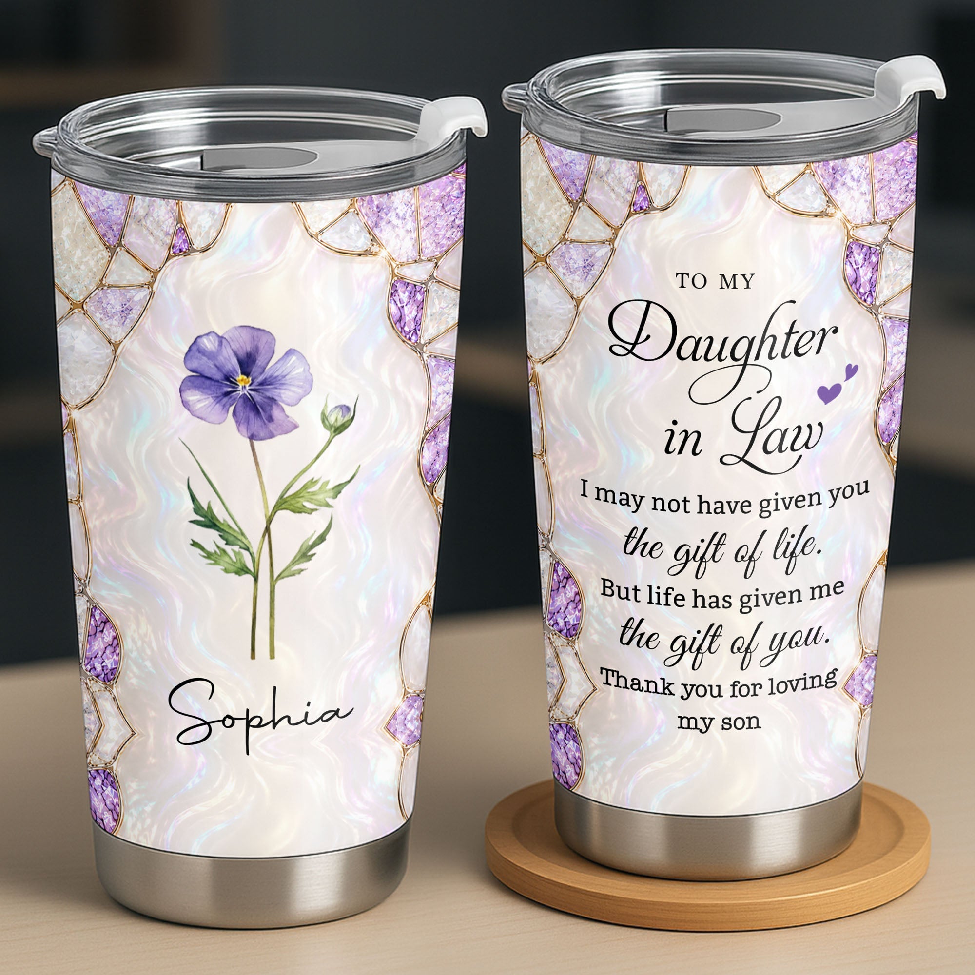 Personalized Custom Tumblers with Birth Month Flowers Gift for Daughter In Law Tumbler GradoCreations