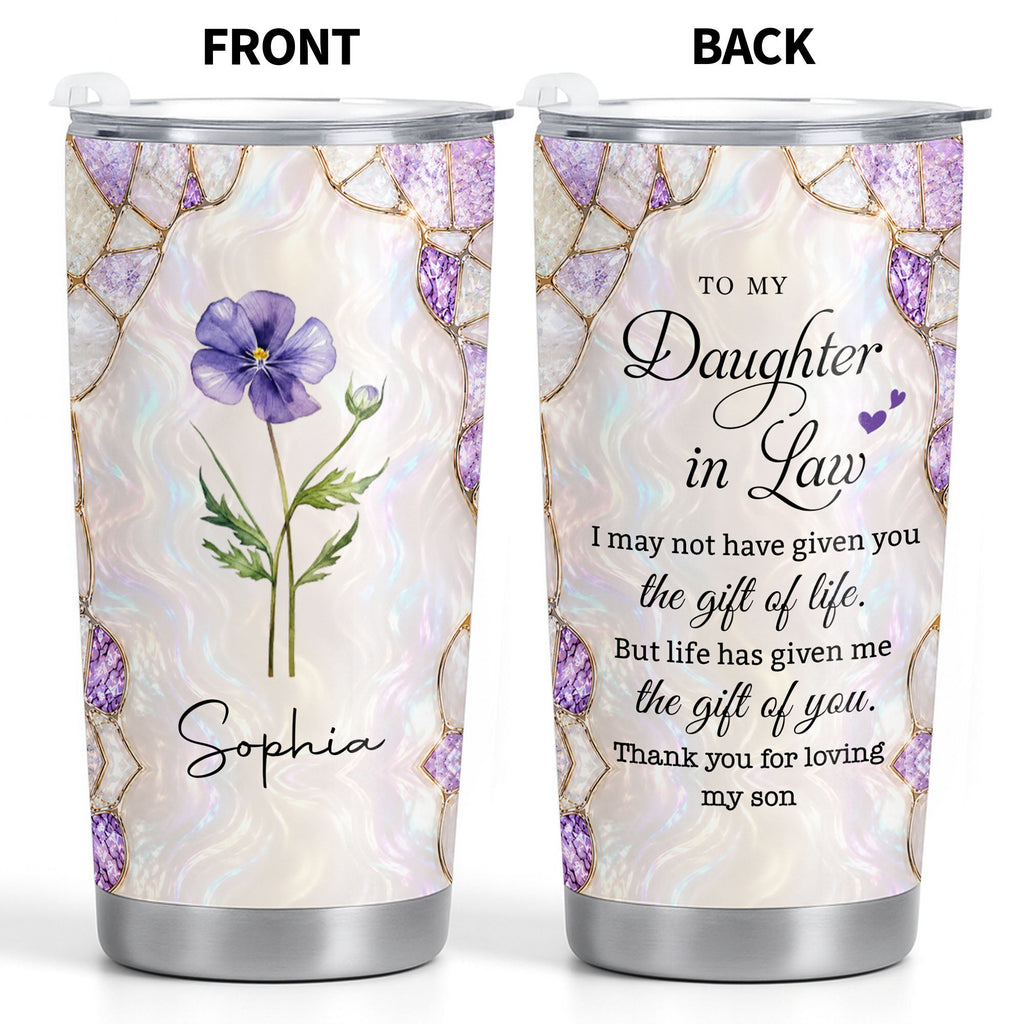 Personalized Custom Tumblers with Birth Month Flowers Gift for Daughter In Law Tumbler GradoCreations