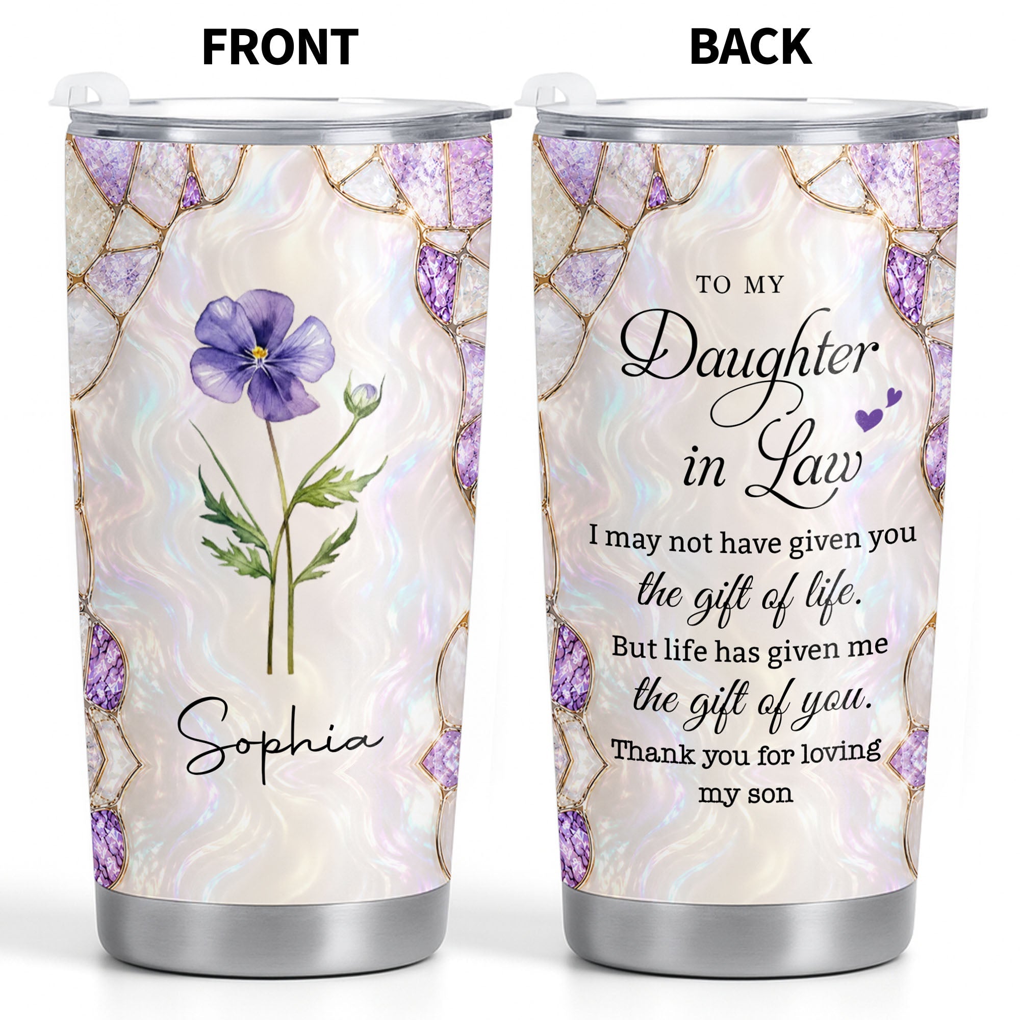 Personalized Custom Tumblers with Birth Month Flowers Gift for Daughter In Law Tumbler GradoCreations